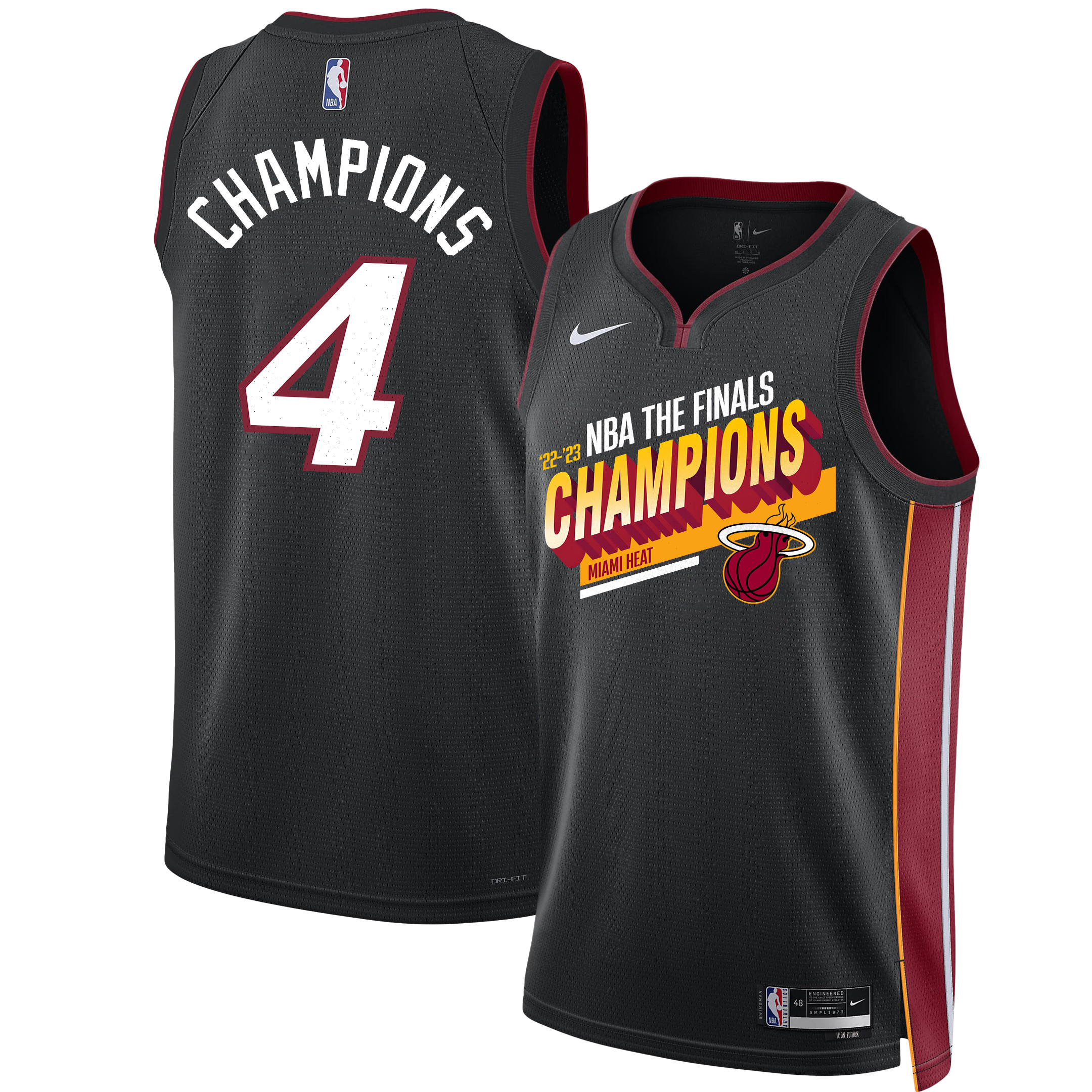 Miami Heat 2023 NBA The Finals Champions Edition Swingman Basketball Jersey - Black - JS679 