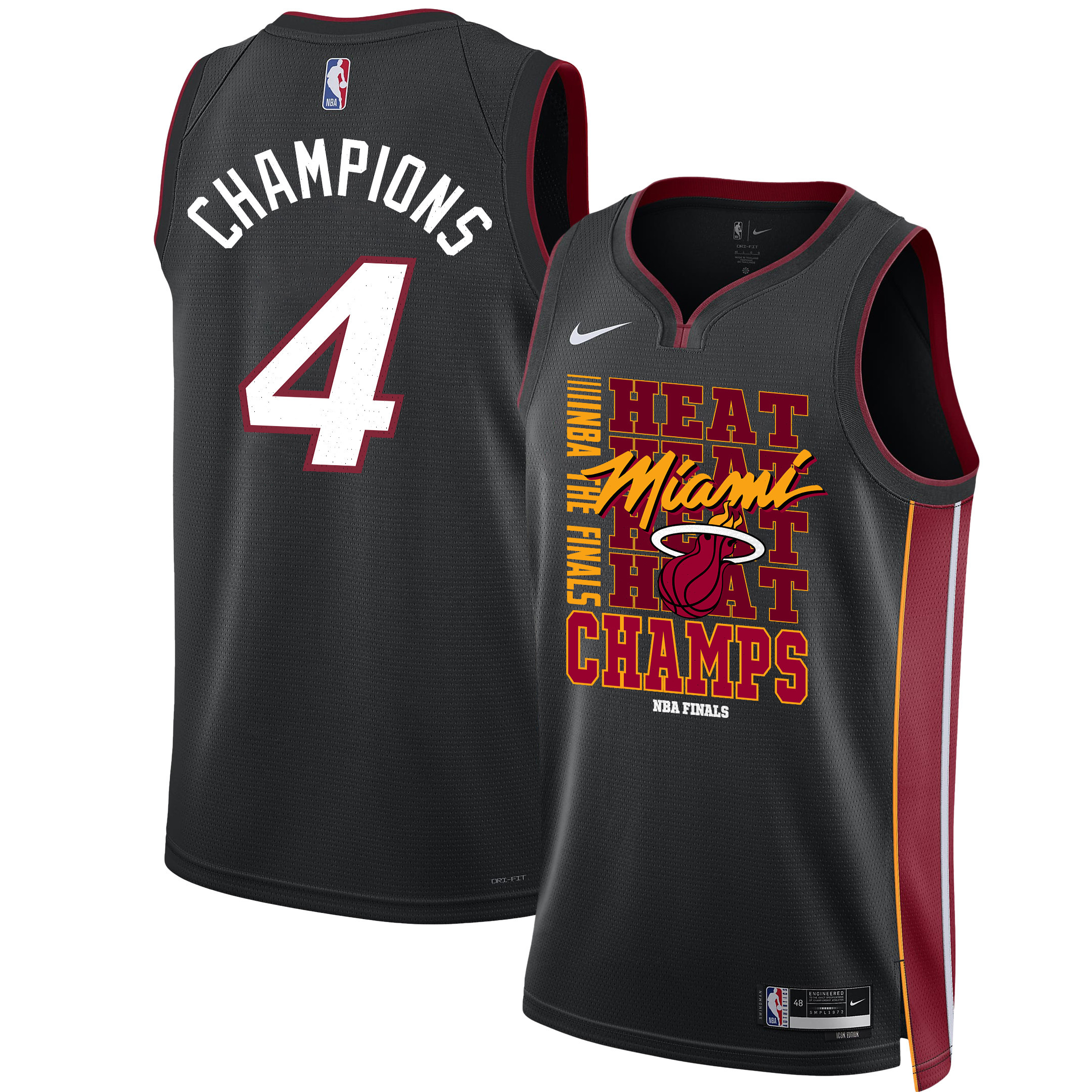 Miami Heat 2023 NBA The Finals Champions Swingman Basketball Jersey - Black - JS153 