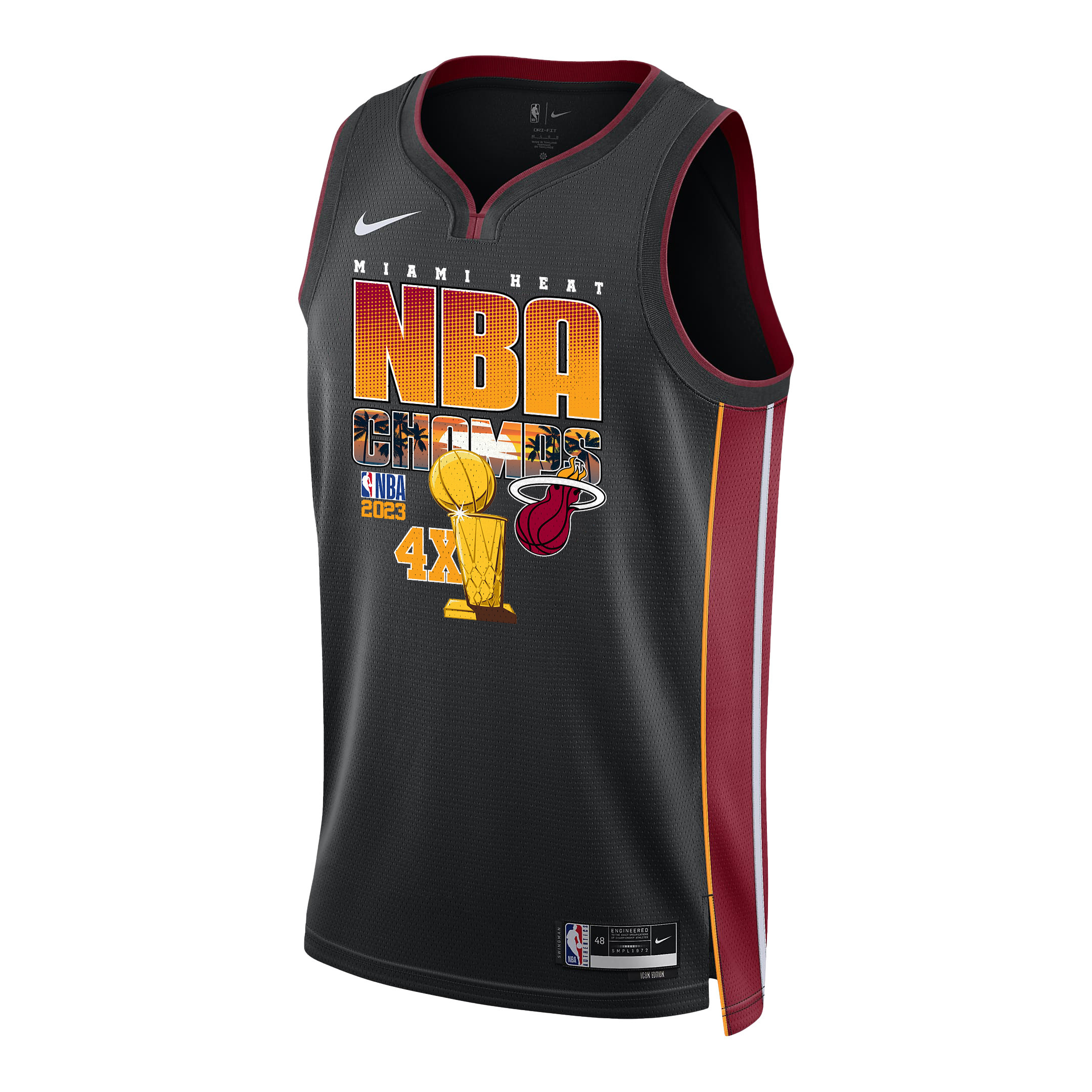 Alternative view of Miami Heat 4X Finals Champions 2023 Swingman Basketball Jersey - Black - JS759 