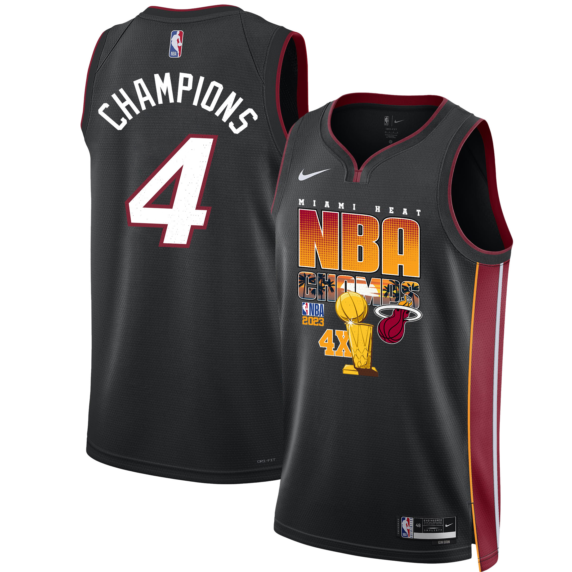 Miami Heat 4X Finals Champions 2023 Swingman Basketball Jersey - Black - JS759 