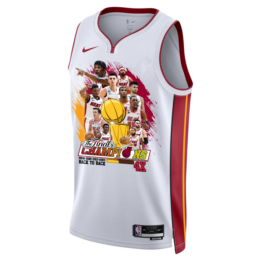 Alternative view of Miami Heat 4X NBA Finals Champions Swingman Basketball Jersey - White - JS379 
