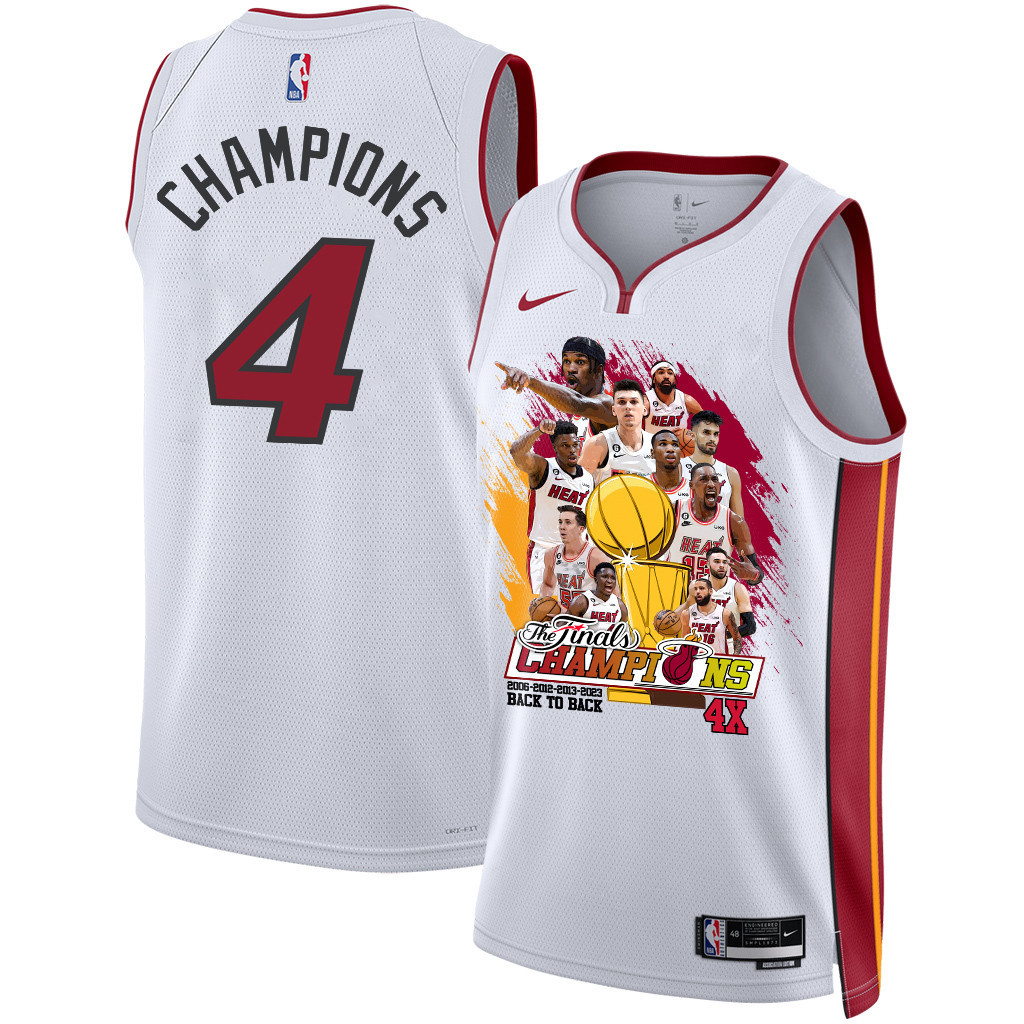 Miami Heat 4X NBA Finals Champions Swingman Basketball Jersey - White - JS379 