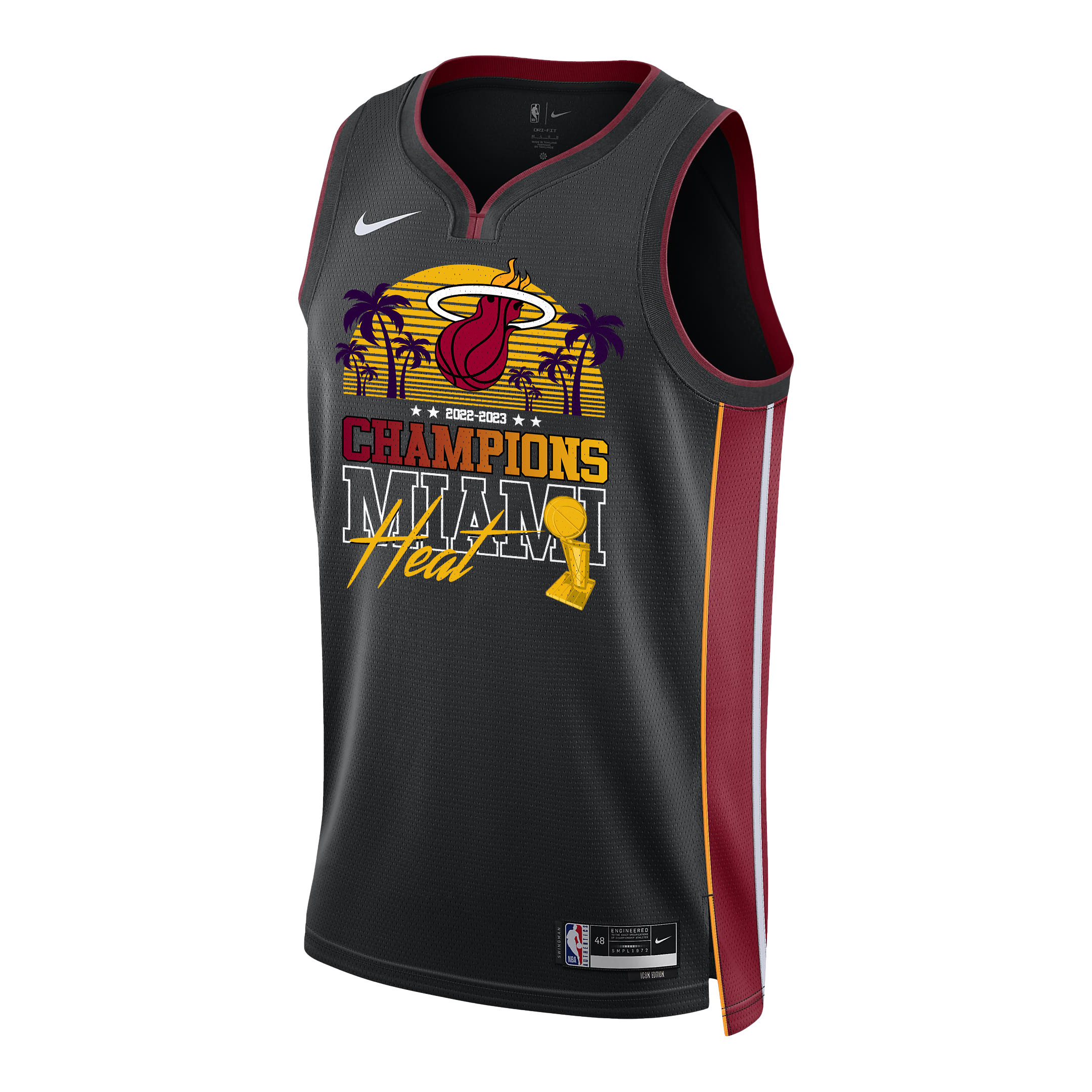 Alternative view of Miami Heat Champions 2023 Swingman Basketball Jersey Team Logo - Black - JS954 
