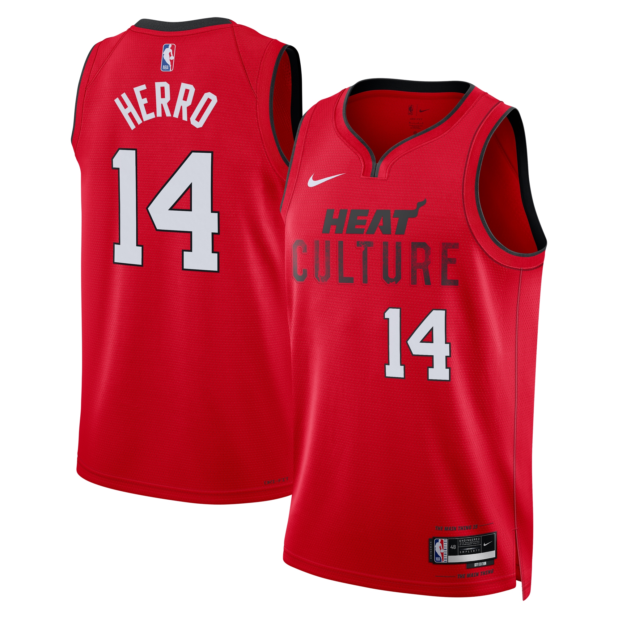 Miami Heat City Edition Swingman Basketball Jersey 2024 - Red - Tyler Herro - Unisex - JS986 