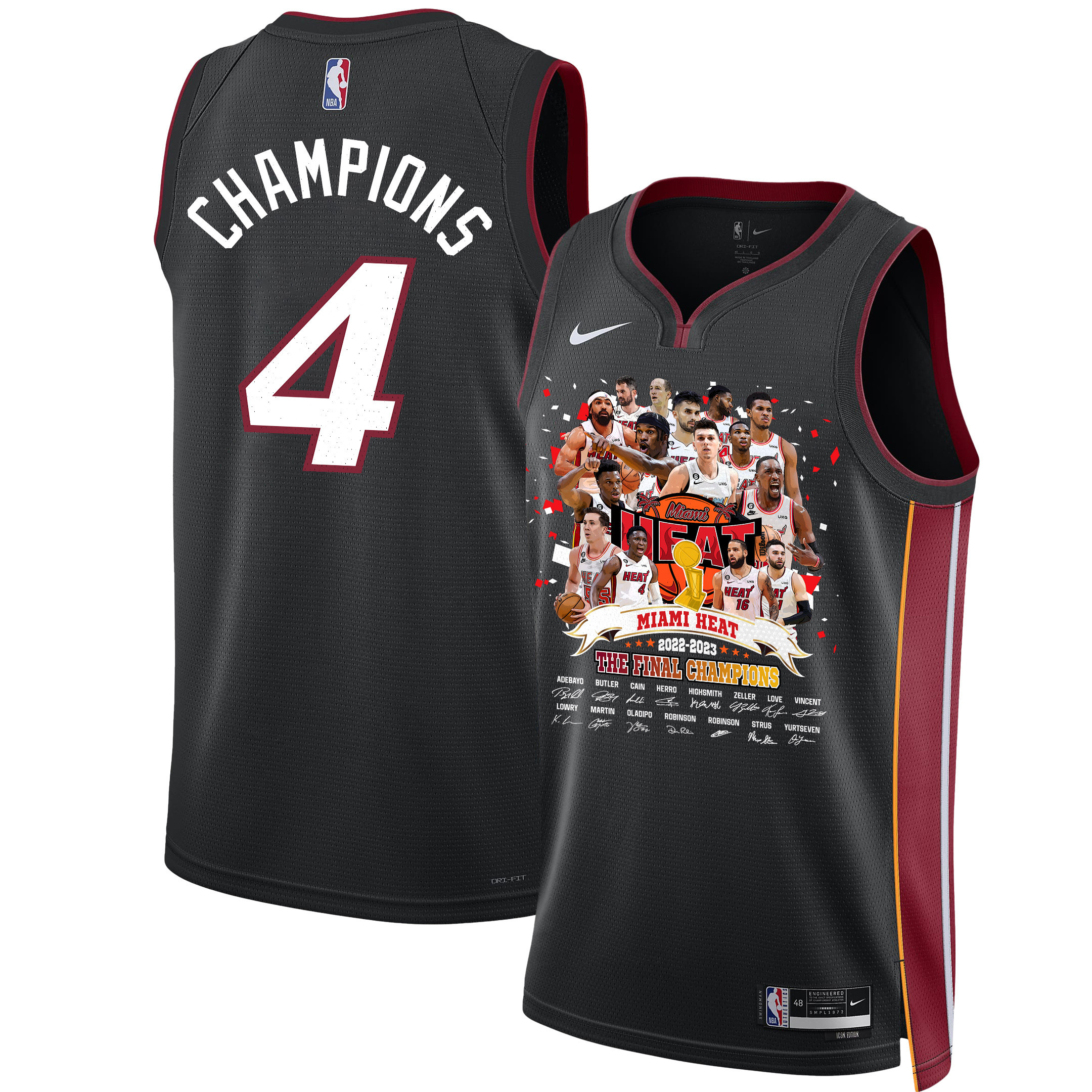 Miami Heat Finals Champions 2023 Swingman Basketball Jersey Player Signture - Black - JS969 