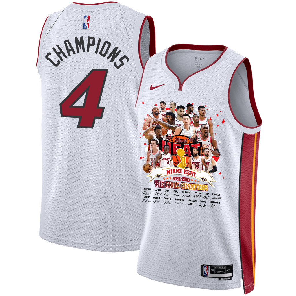 Miami Heat Finals Champions 2023 Swingman Basketball Jersey Player Signture - White - JS642 