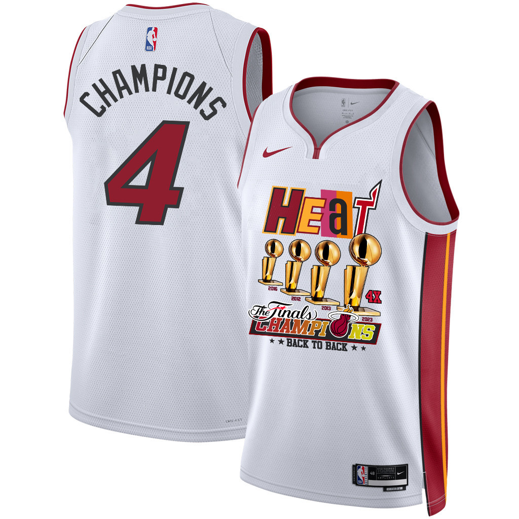 Miami Heat Legacy 4th Back To Back 2023 Champions Swingman Jersey - White - JS825 