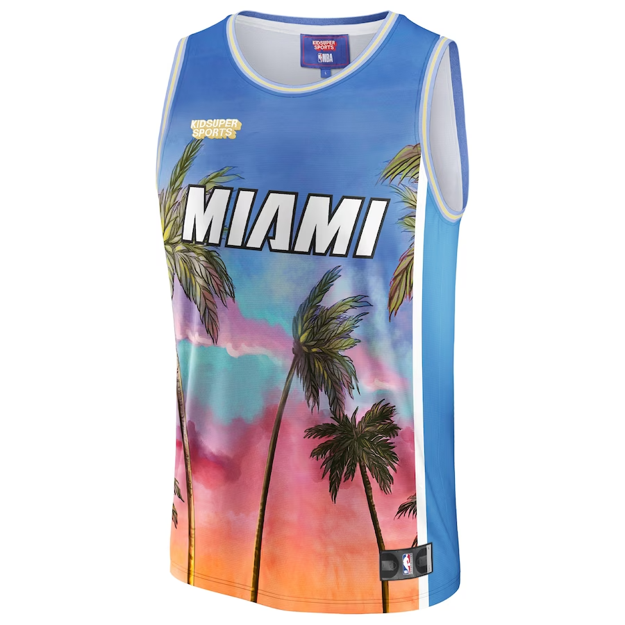 Alternative view of Miami Heat NBA & KidSuper Studios Unisex Hometown Jersey - Blue - JS764 