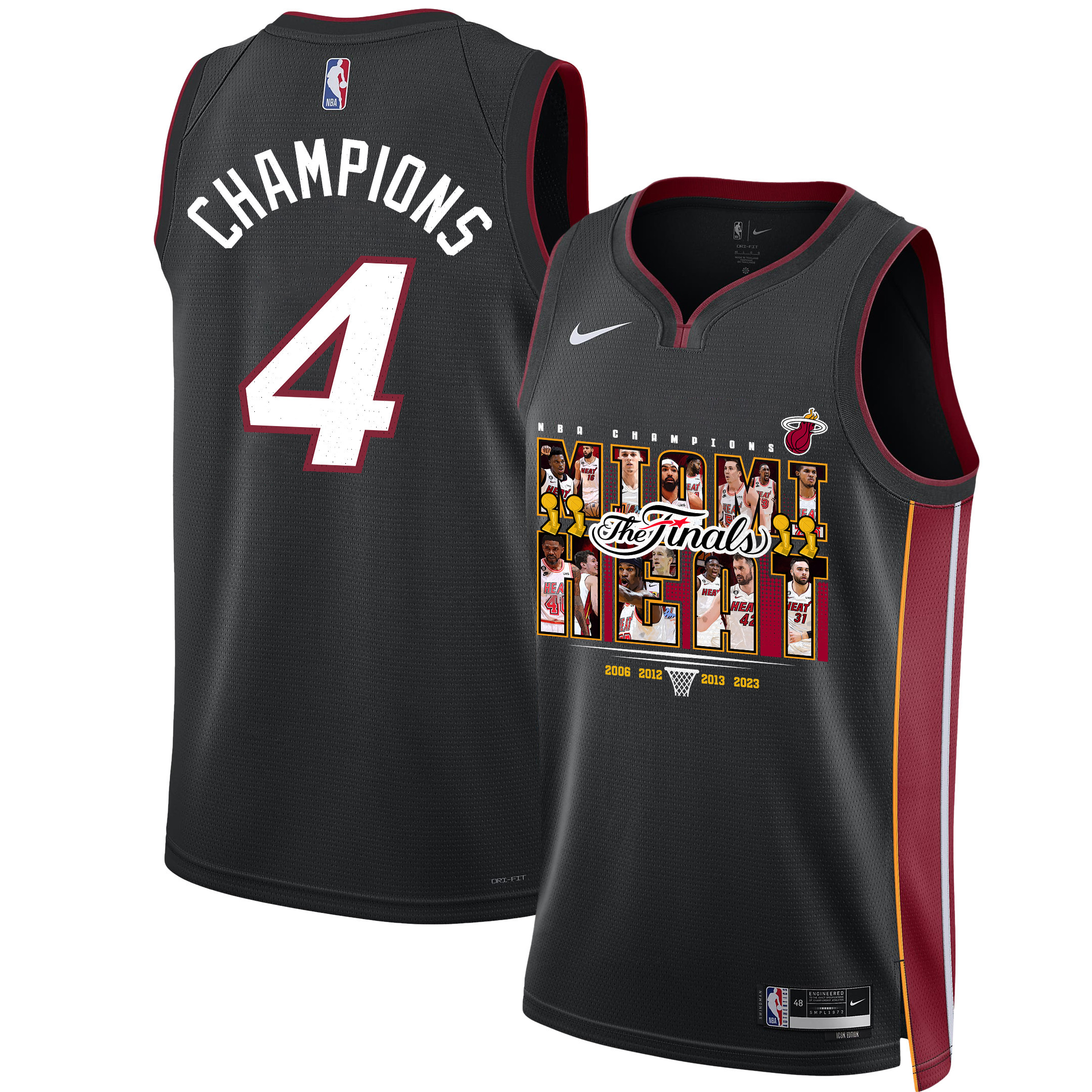 Miami Heat The 2023 Champions' Badge For Miami Swingman Basketball Jersey - Black - JS540 