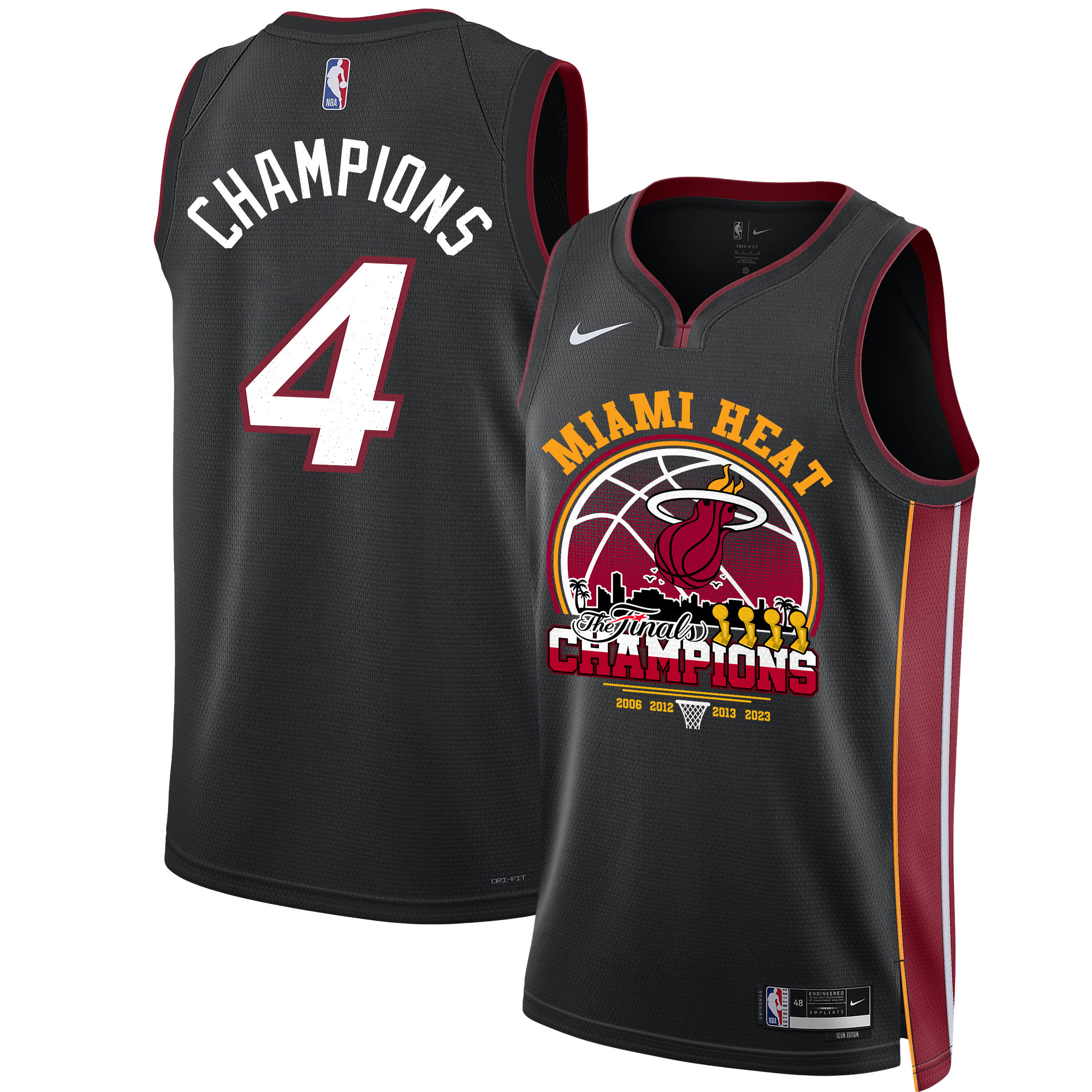 Miami Heat The 4th Finals Champions Glory 2023 Swingman Basketball Jersey - Black - JS448 
