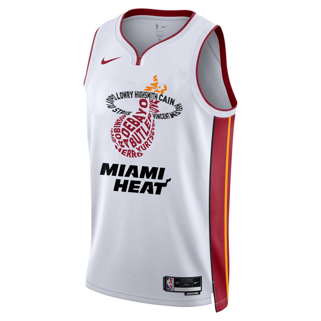 Alternative view of Miami Heat Victorious Flames 2023 Champions Swingman Jersey - White - JS320 