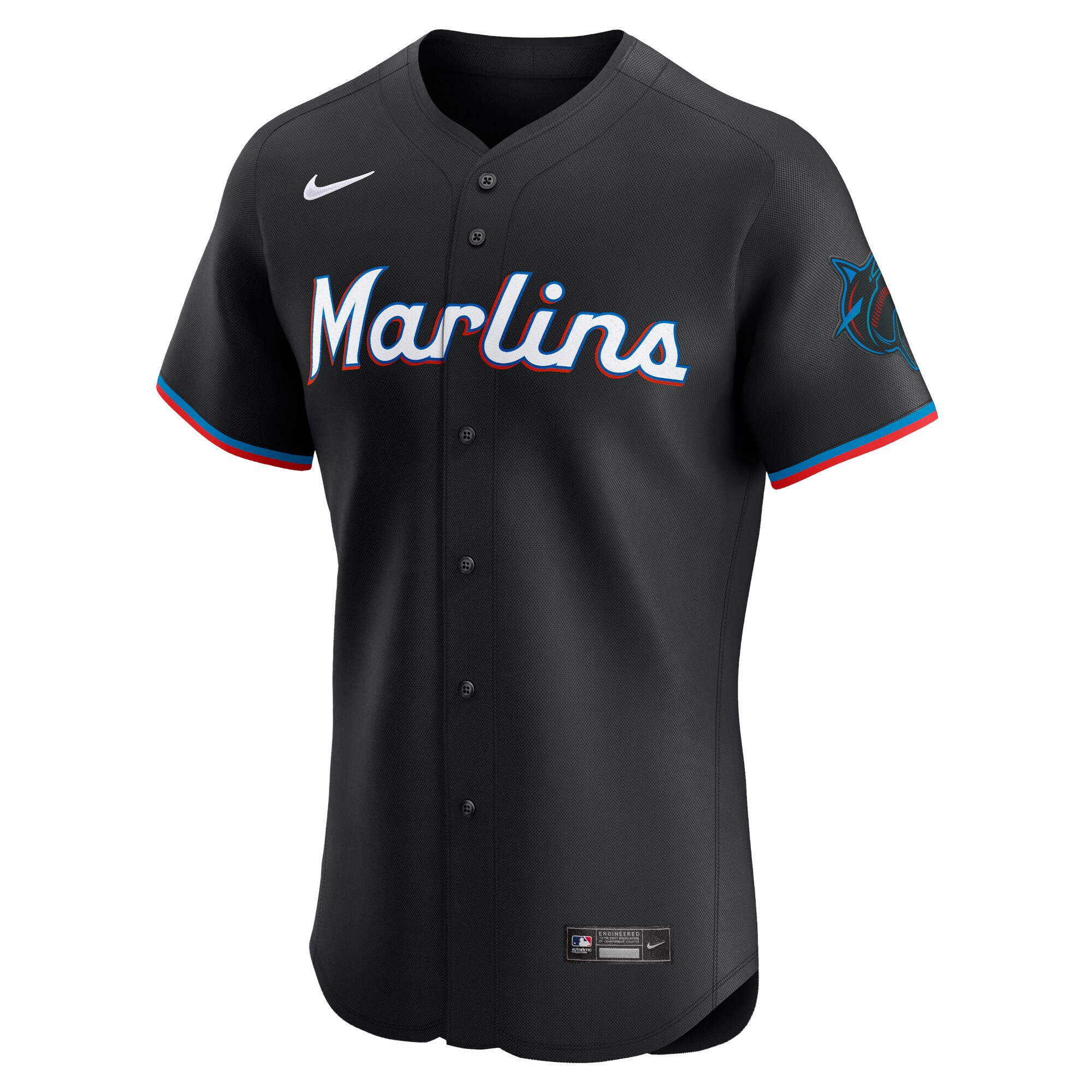Alternative view of Miami Marlins Alternate Vapor Premier Elite Patch Baseball Jersey - Black