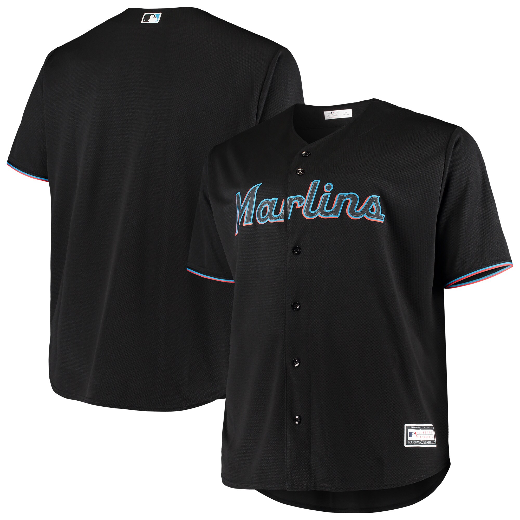 Miami Marlins Big & Tall Replica Team Baseball Jersey – Black