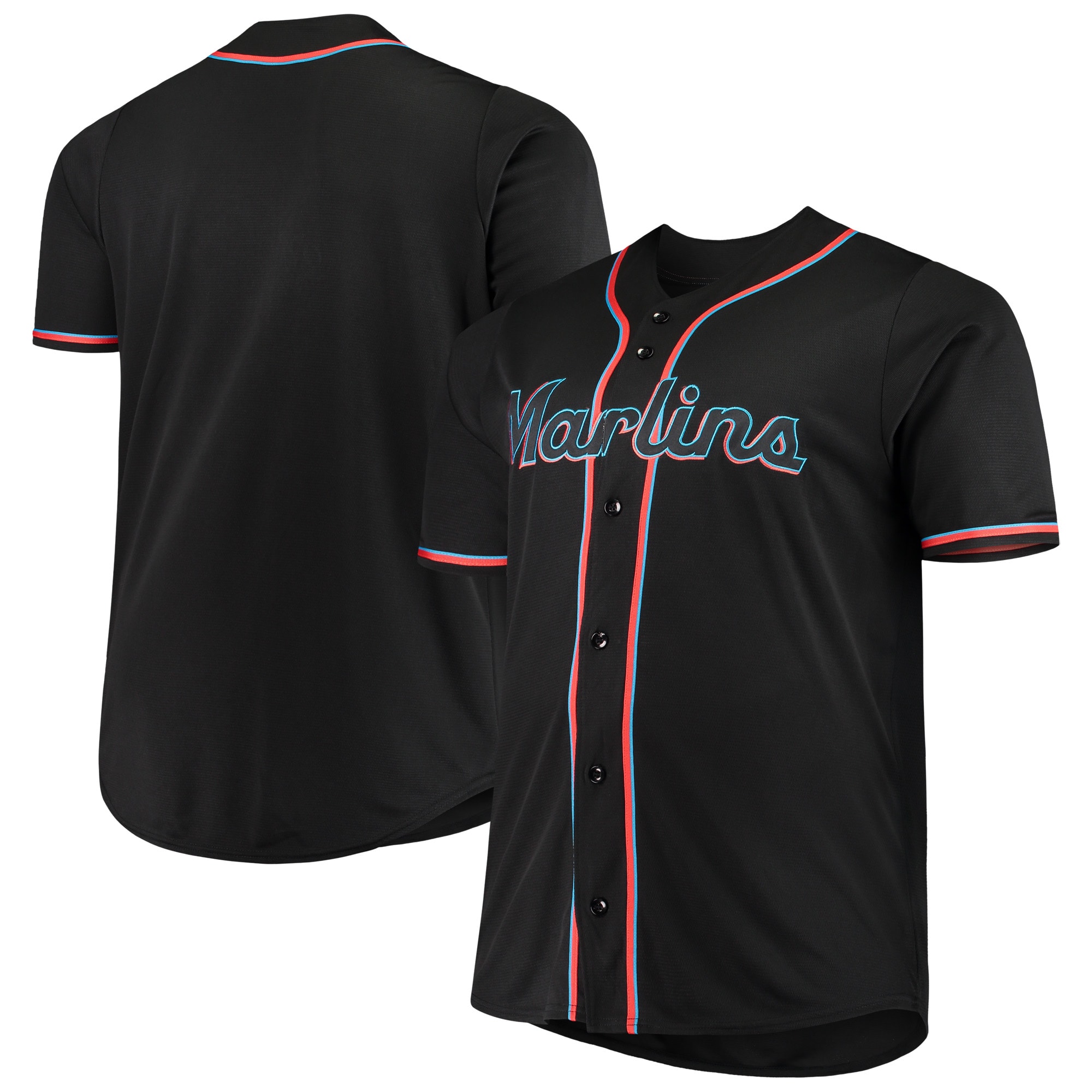 Miami Marlins Majestic Big & Tall Alternate Replica Team Jersey - Black