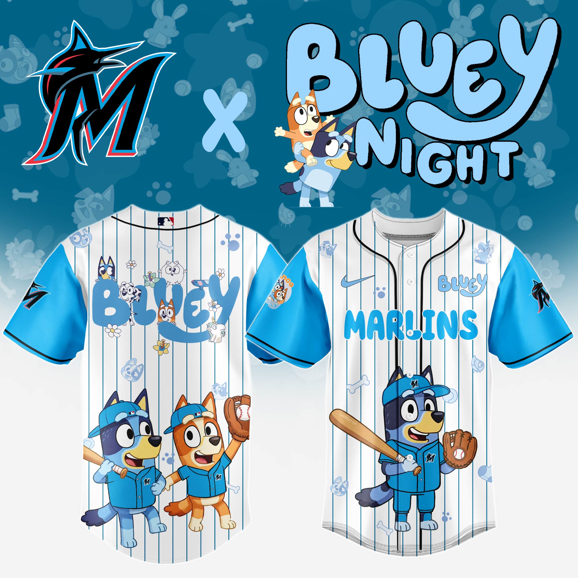 Miami Marlins Mlb X Bluey And Bingo Special Edition Custom Baseball Jersey 2025