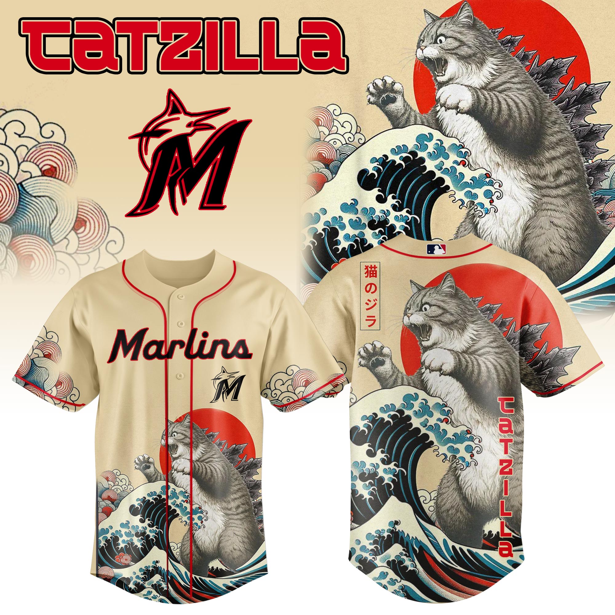 Miami Marlins Mlb X Catzilla Style Japans Custom Baseball Jersey