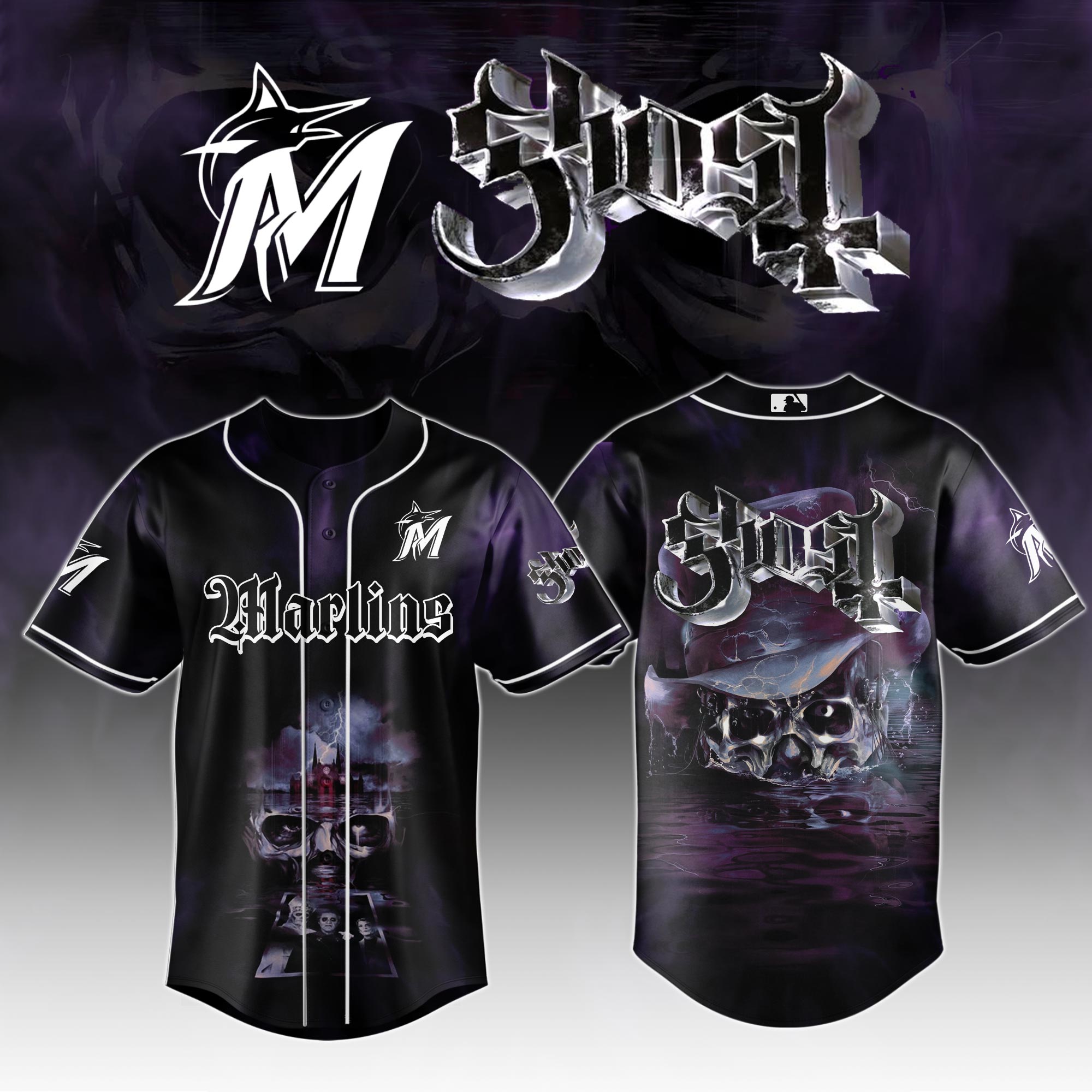 Miami Marlins Mlb X Ghost Night Show Custom Baseball Jersey