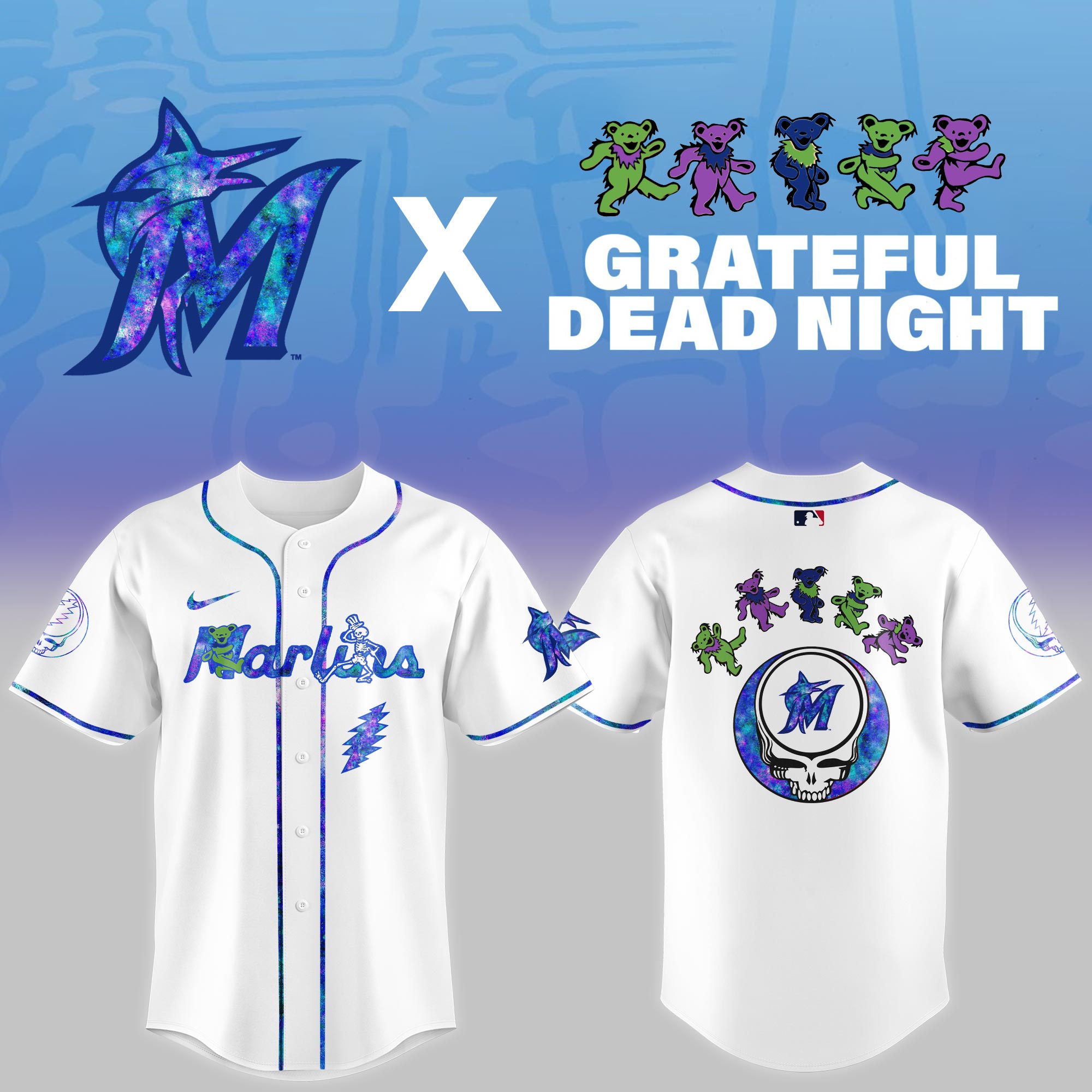 Miami Marlins Mlb X Grateful Dead Theme Night Game Custom Baseball Jersey
