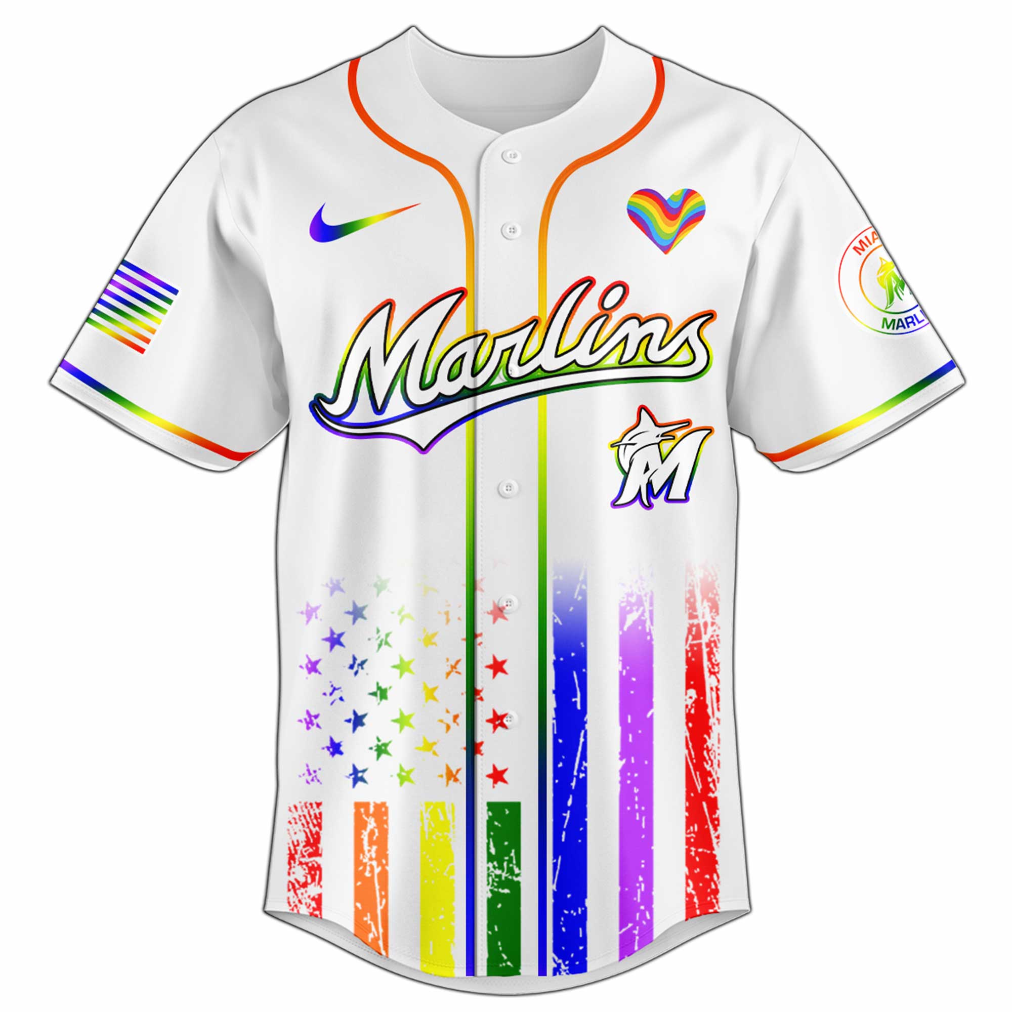 Alternative view of Miami Marlins Mlb X Happy Pride Month Limited Edition Custom Baseball Jersey 2025