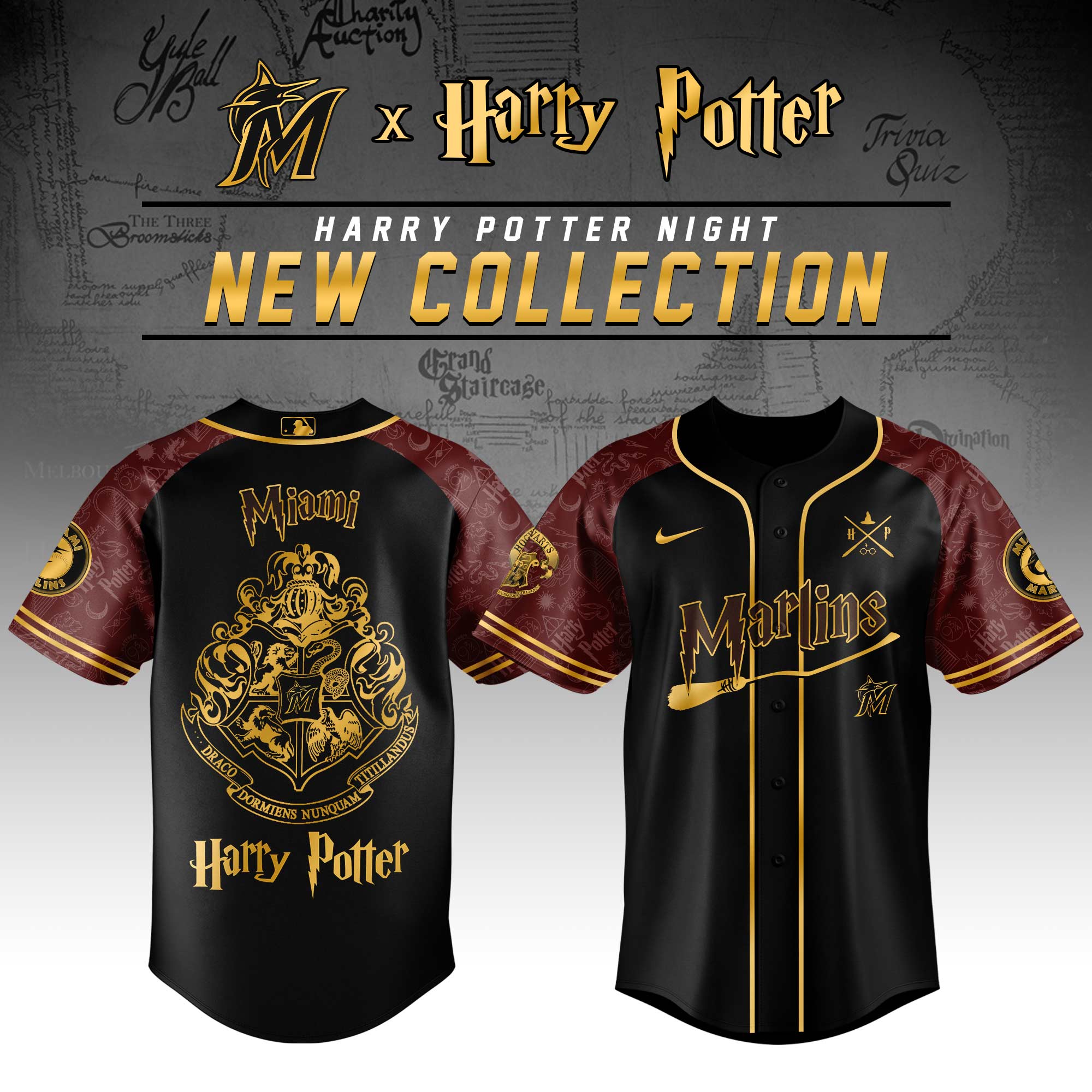 Miami Marlins Mlb X Harry Potter Hogwarts Houses Custom Baseball Jersey