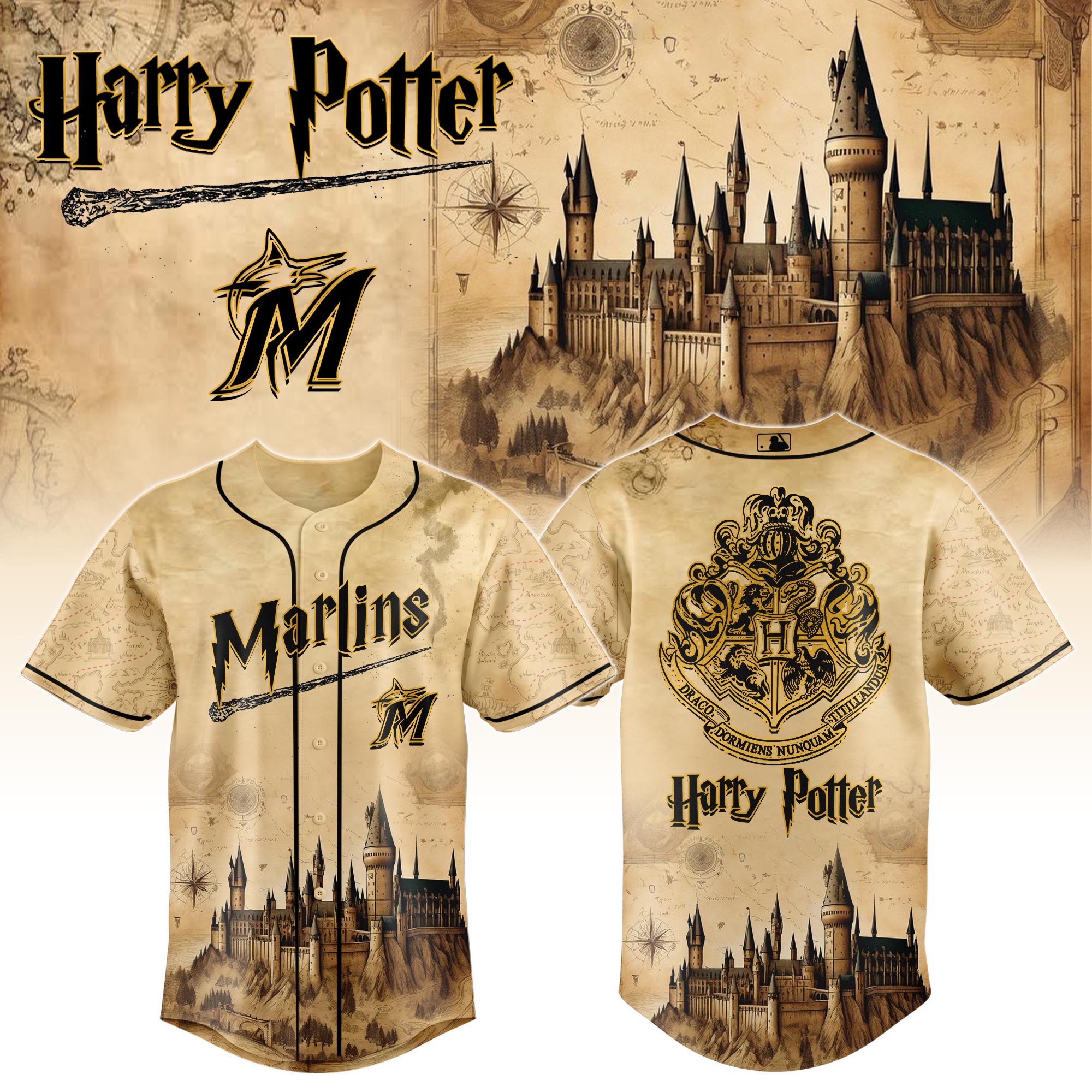 Miami Marlins Mlb X Harry Potter Magic On The Mound Custom Baseball Jersey