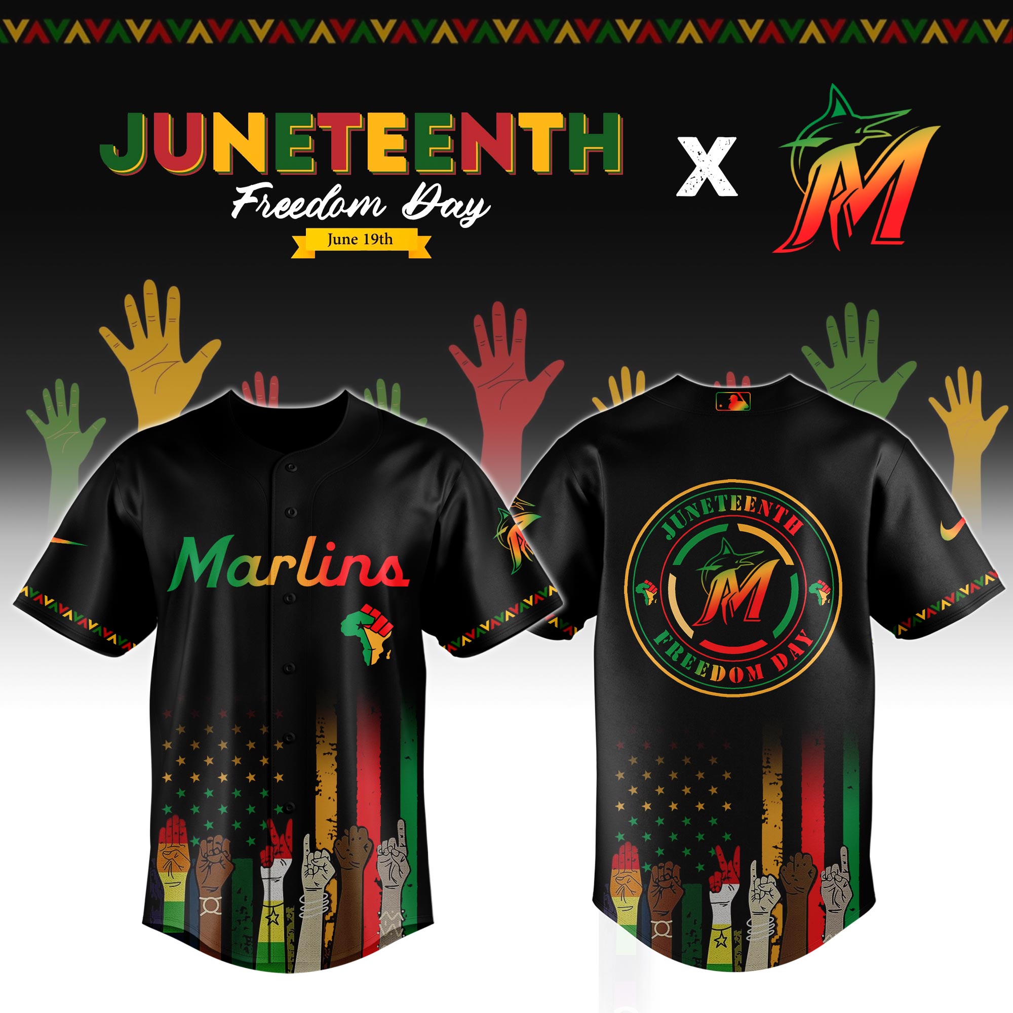 Miami Marlins Mlb X Juneteenth Custom Baseball Jersey 2025