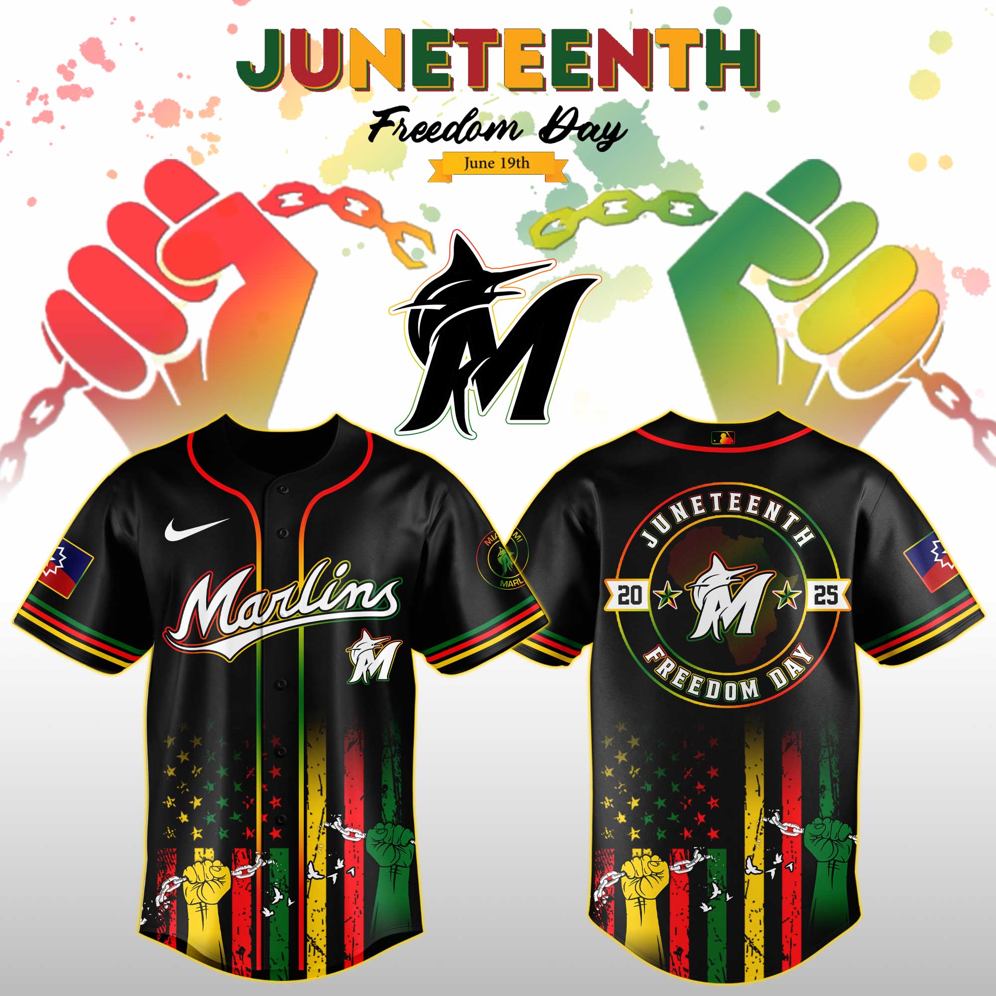 Miami Marlins Mlb X Juneteenth Day Custom Baseball Jersey Edition Custom Baseball Jersey 2025