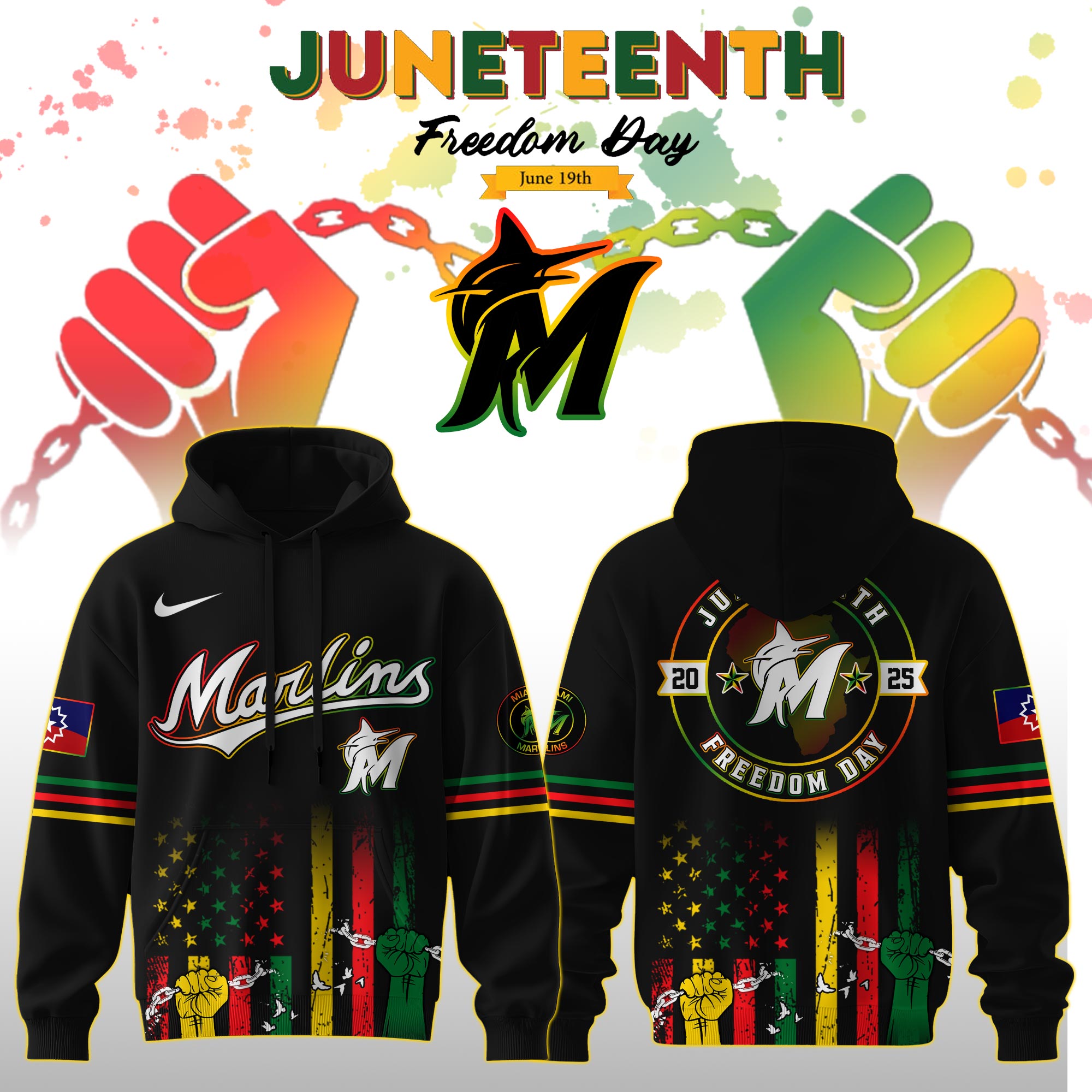 Miami Marlins Mlb X Juneteenth Freedom Day Edition Custom Hoodie 2025