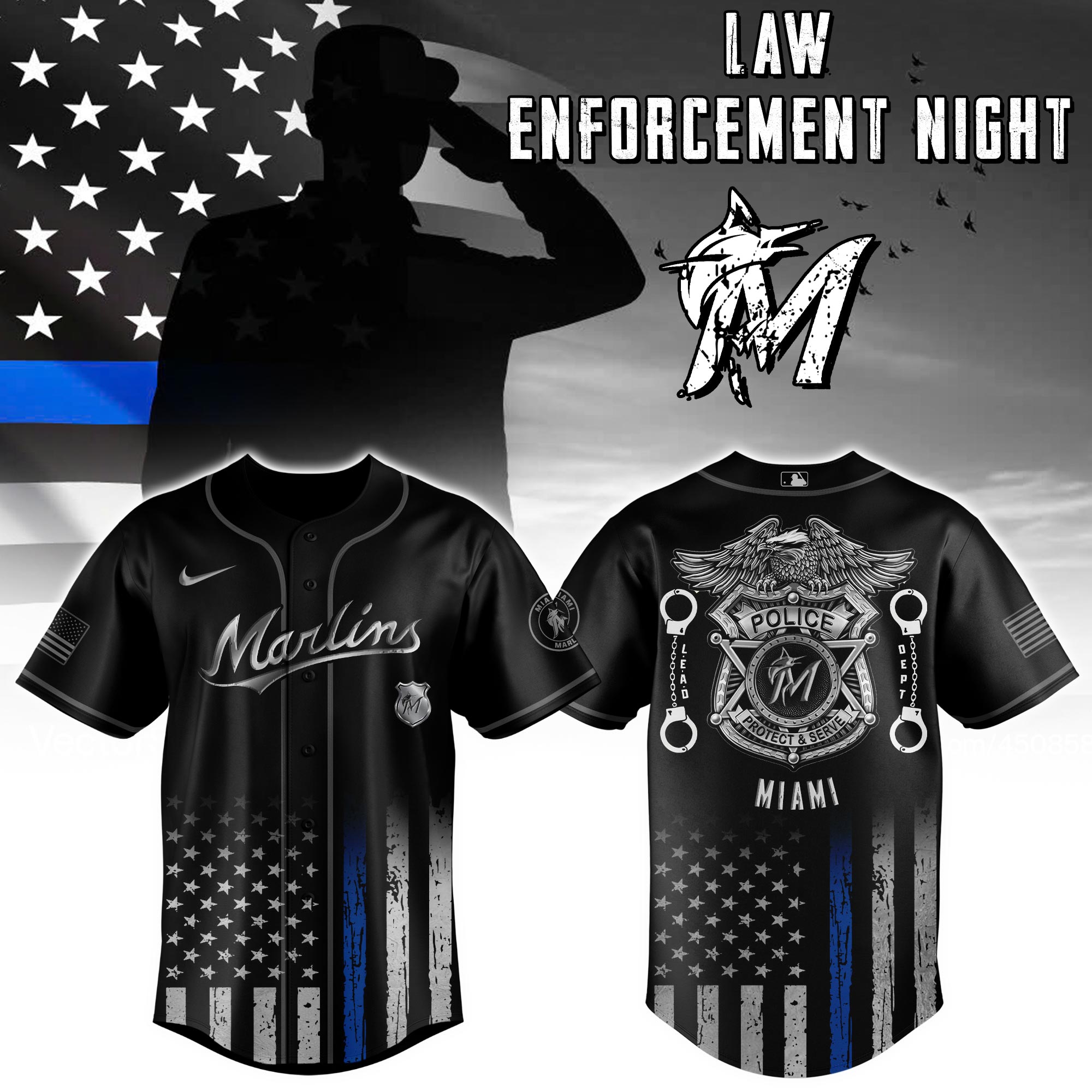 Miami Marlins Mlb X Law Enforcement Night Edition Custom Baseball Jersey 2025