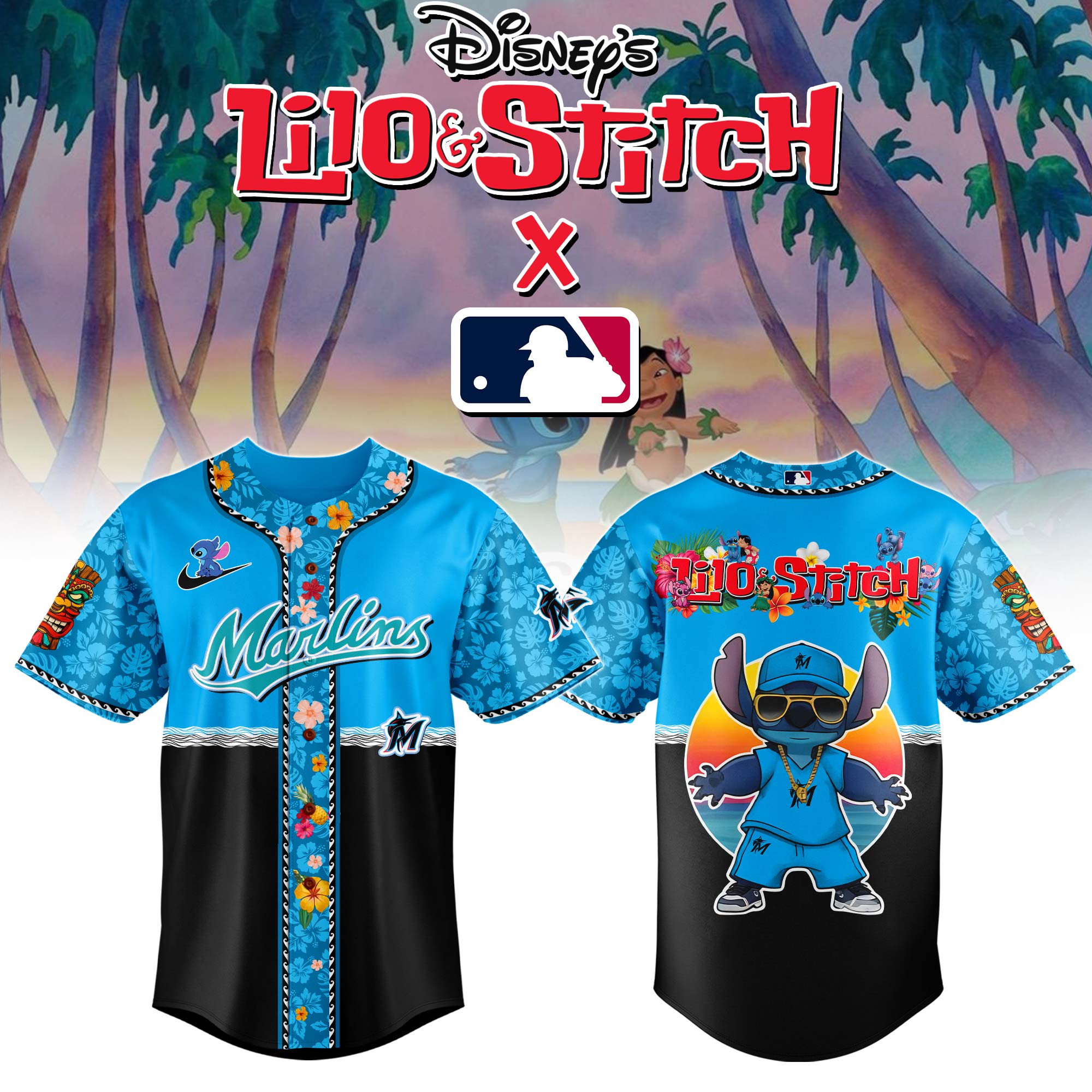 Miami Marlins Mlb X Lilo & Stitch Custom Baseball Jersey