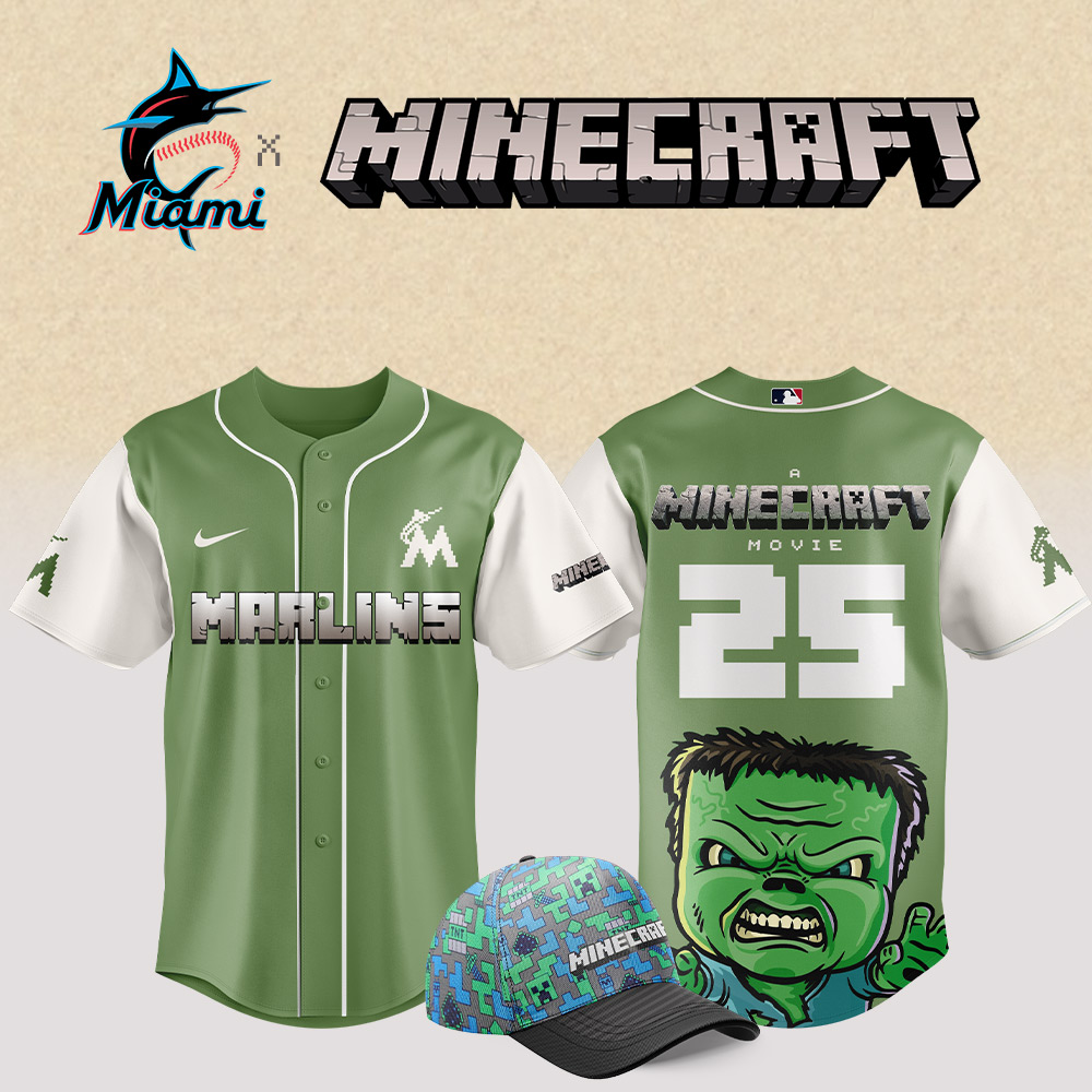 Miami Marlins Mlb X Minecraft Movie Custom Baseball Jersey