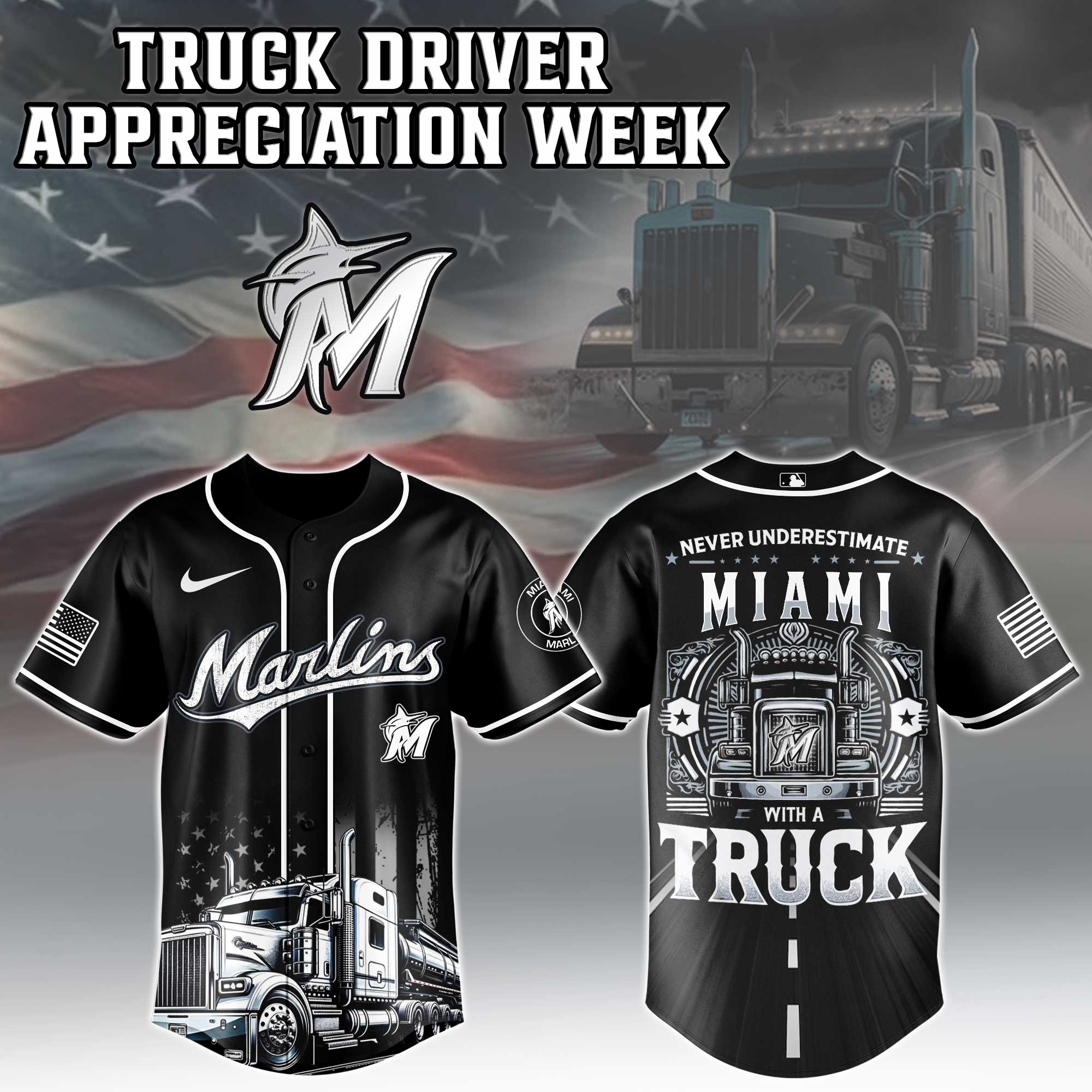 Miami Marlins Mlb X Nation Truck Driver Appreciation Week Limited Edition Custom Baseball Jersey 2025