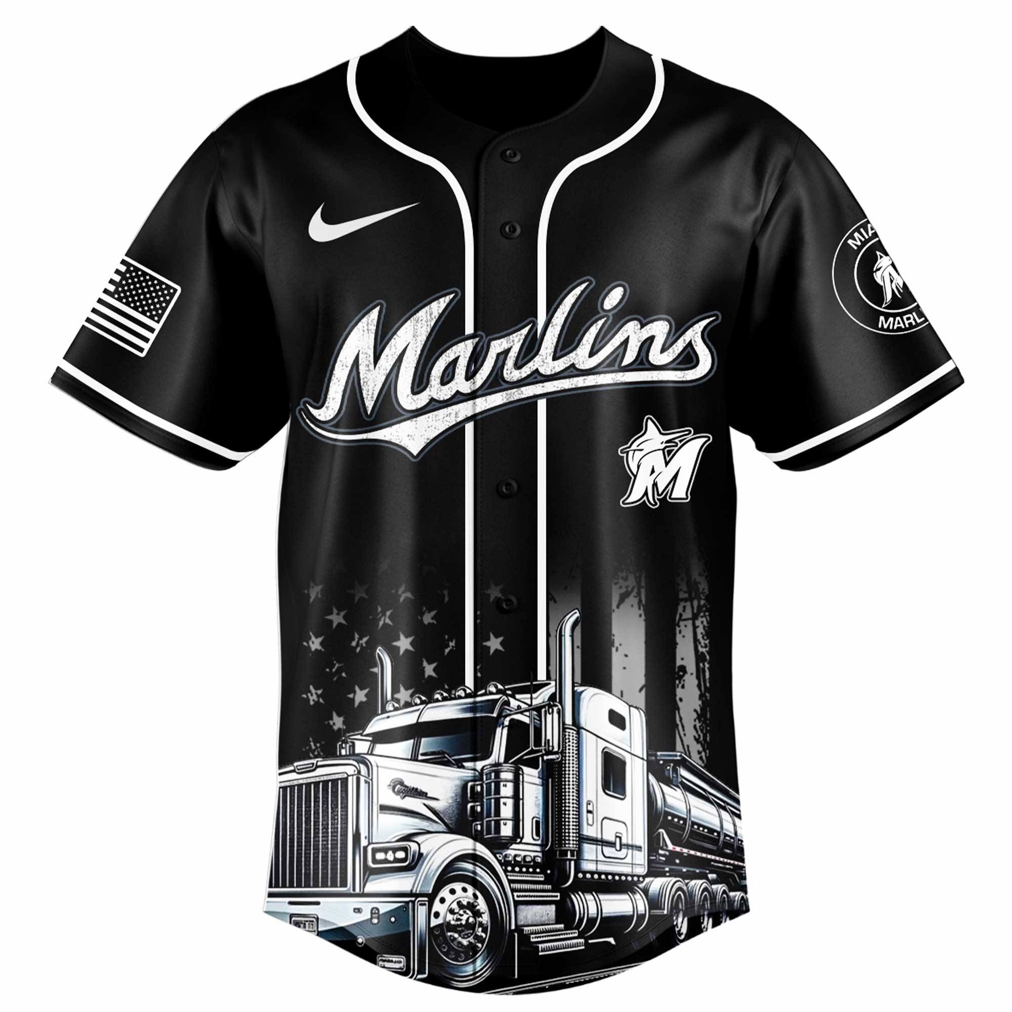 Alternative view of Miami Marlins Mlb X Nation Truck Driver Appreciation Week Limited Edition Custom Baseball Jersey 2025