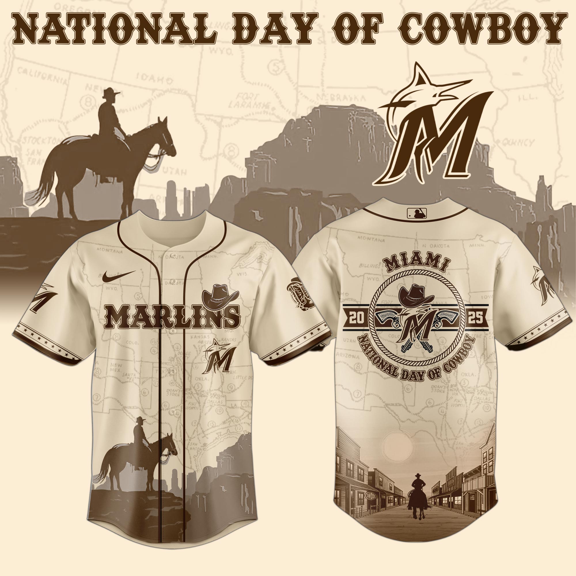 Miami Marlins Mlb X National Day Of Cowboy Custom Baseball Jersey