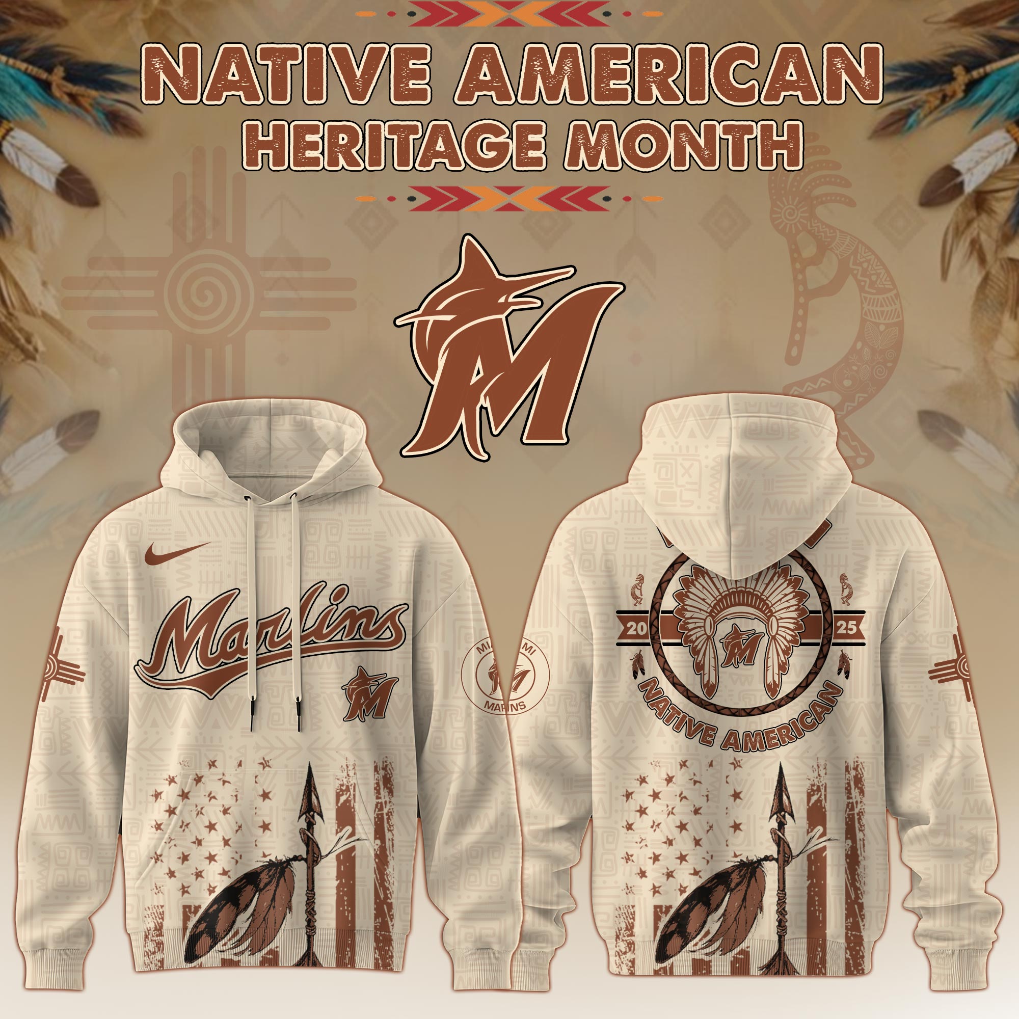 Miami Marlins Mlb X Native American Heritage Month Mlb Collaboration Custom Hoodie