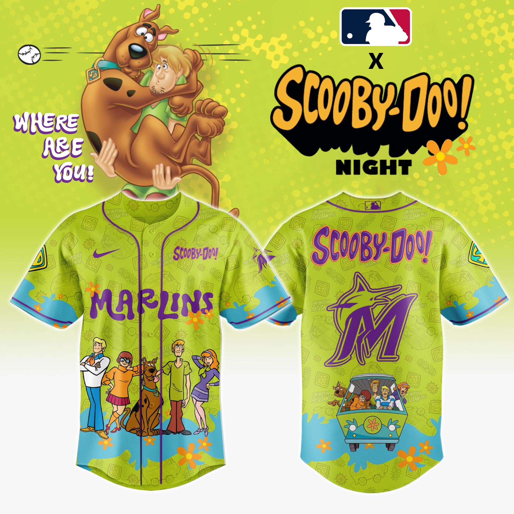 Miami Marlins Mlb X Scooby Doo Custom Baseball Jersey