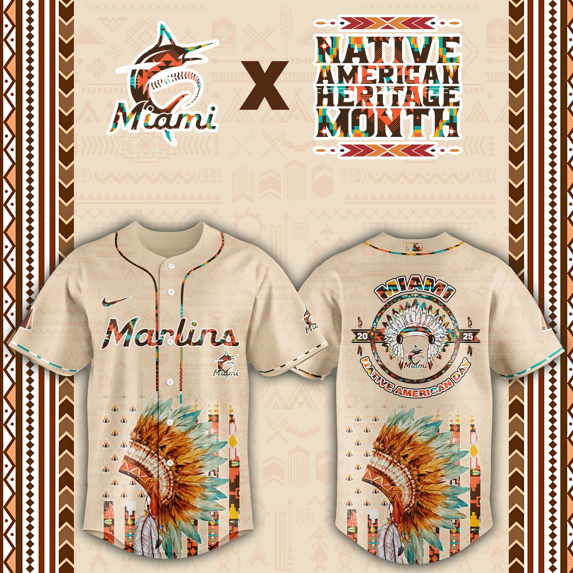 Miami Marlins Native American Heritage Month Custom Baseball Jersey