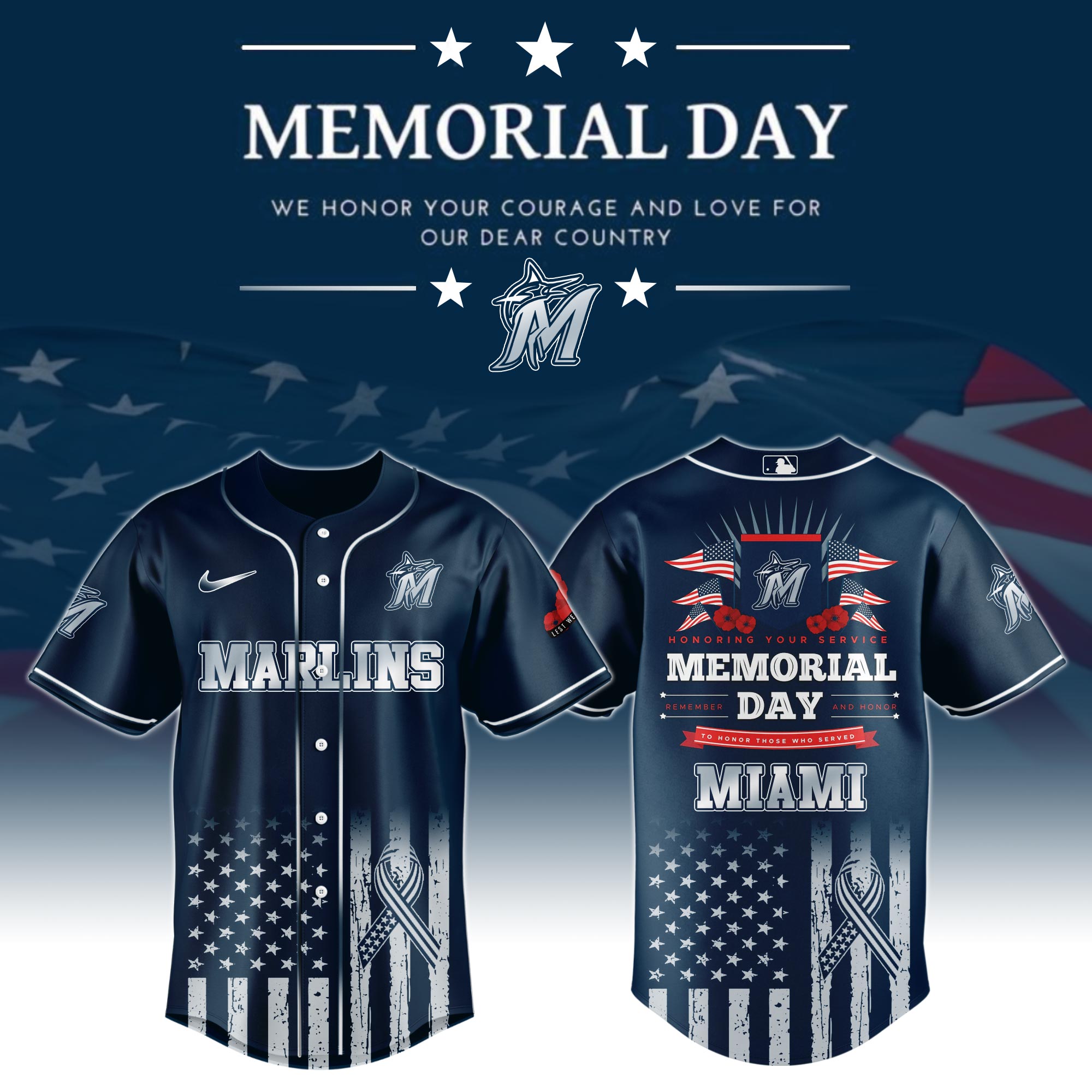 Miami Marlins Special Memorial Day Limited Edition Custom Baseball Jersey