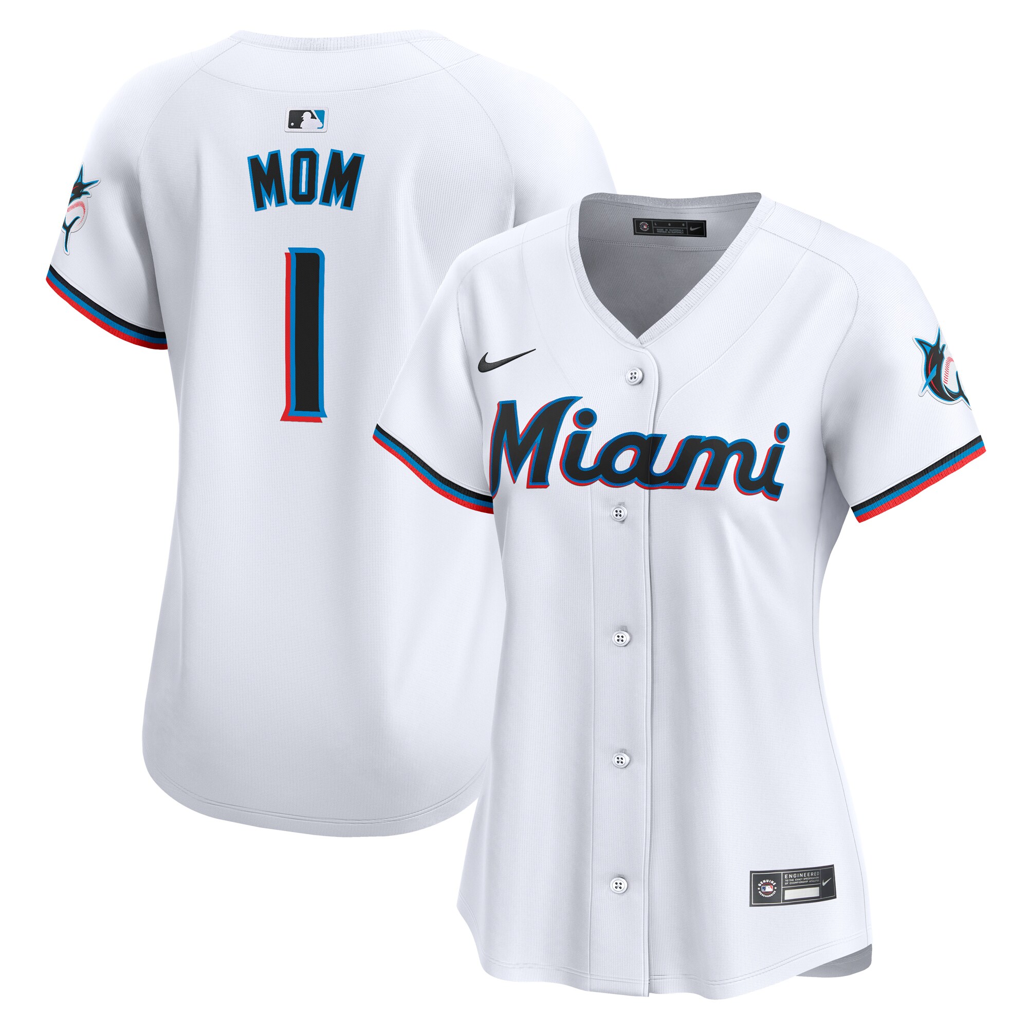 Miami Marlins Women's #1 Mom Home Limited Baseball Jersey - White