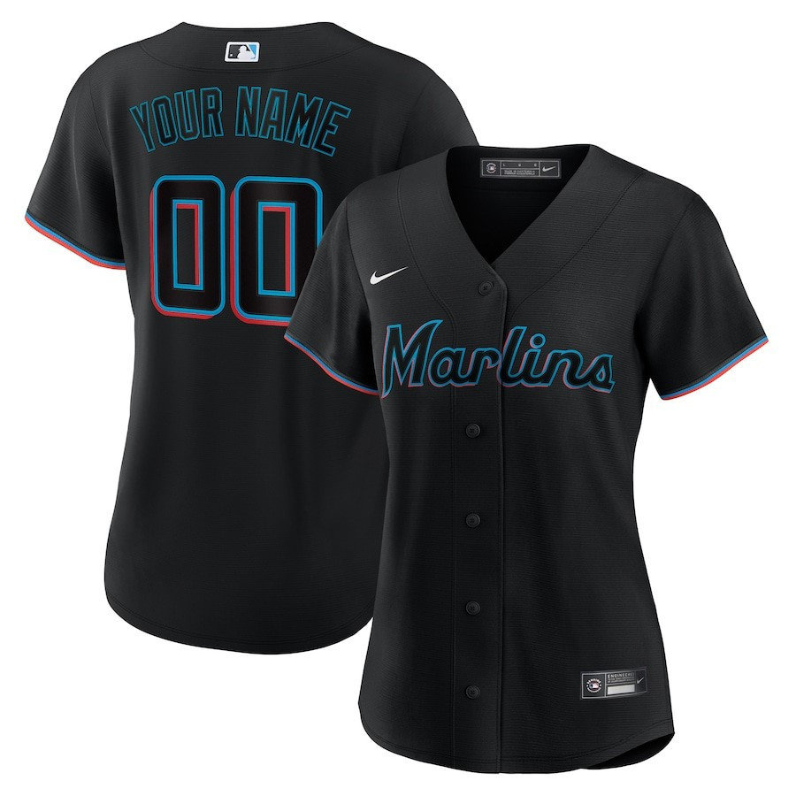 Miami Marlins Women's Alternate Custom Baseball Jersey - Black 