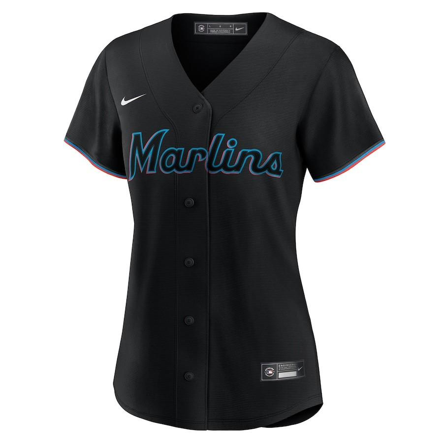 Alternative view of Miami Marlins Women's Alternate Custom Baseball Jersey - Black 