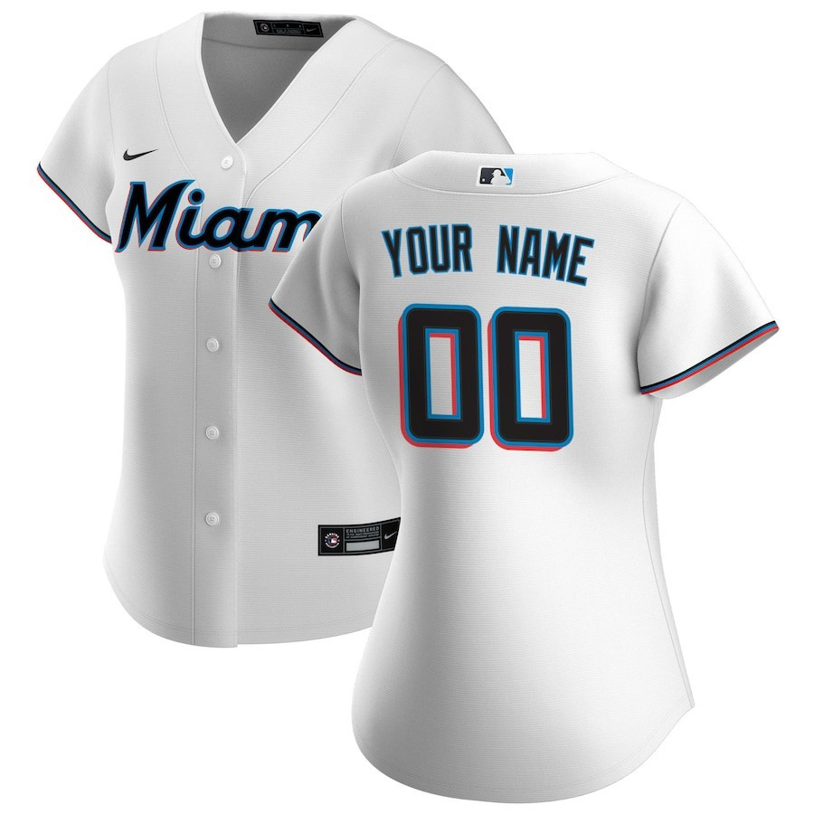 Miami Marlins Women's Home Custom Baseball Jersey - White 