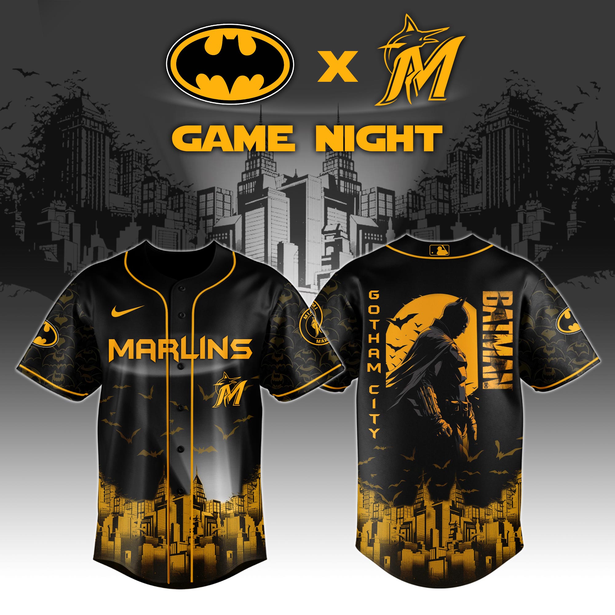 Miami Marlins X Dc Batman Game Night Custom Baseball Jersey