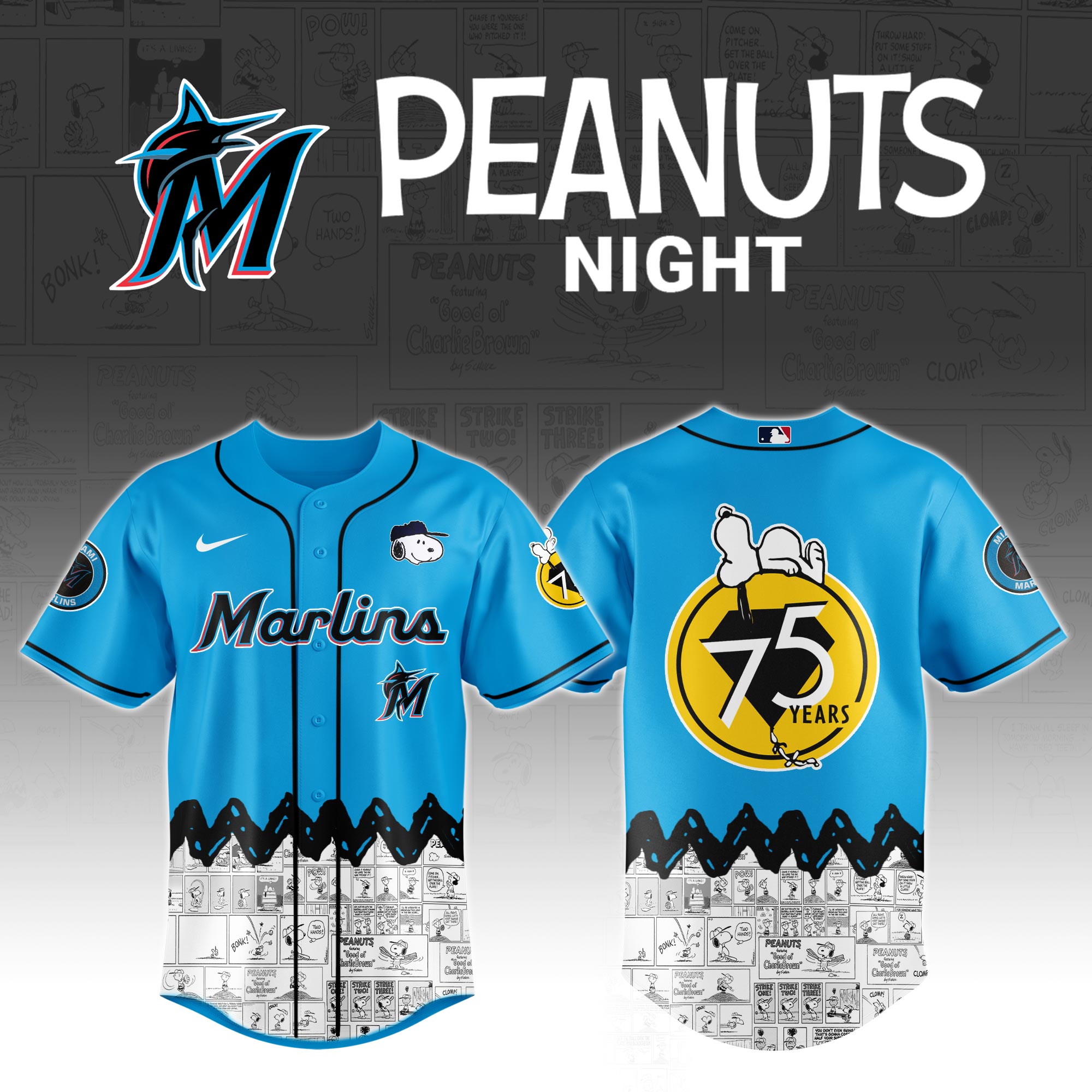 Miami Marlins X Peanuts Night Custom Baseball Jersey 2025