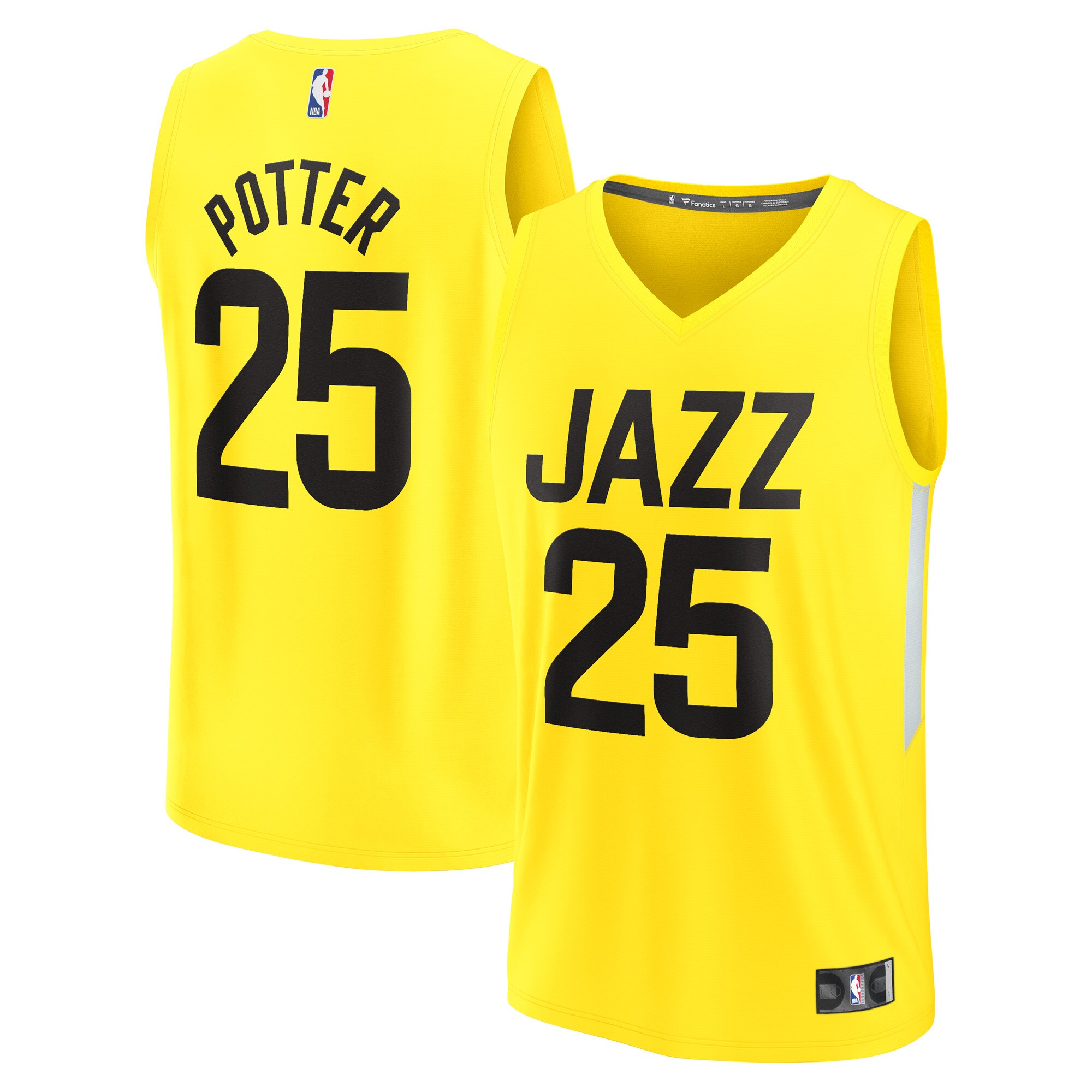 Alternative view of Micah Potter Utah Jazz Fanatics Branded Fast Break Player Basketball Jersey - Icon Edition - Yellow
