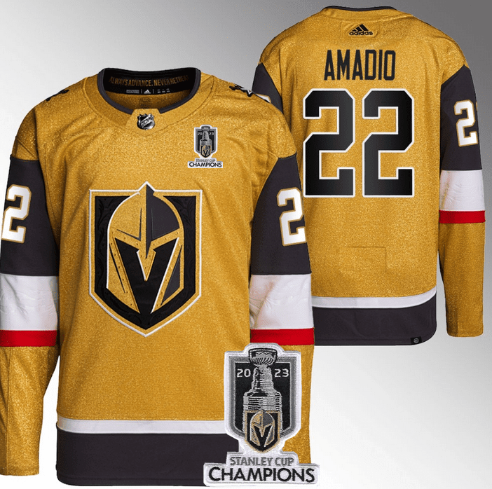 Michael Amadio 22 Vegas Golden Knights 2023 Stanley Cup Champions Patch Breakaway Home Hockey Jersey - Gold - JS978 