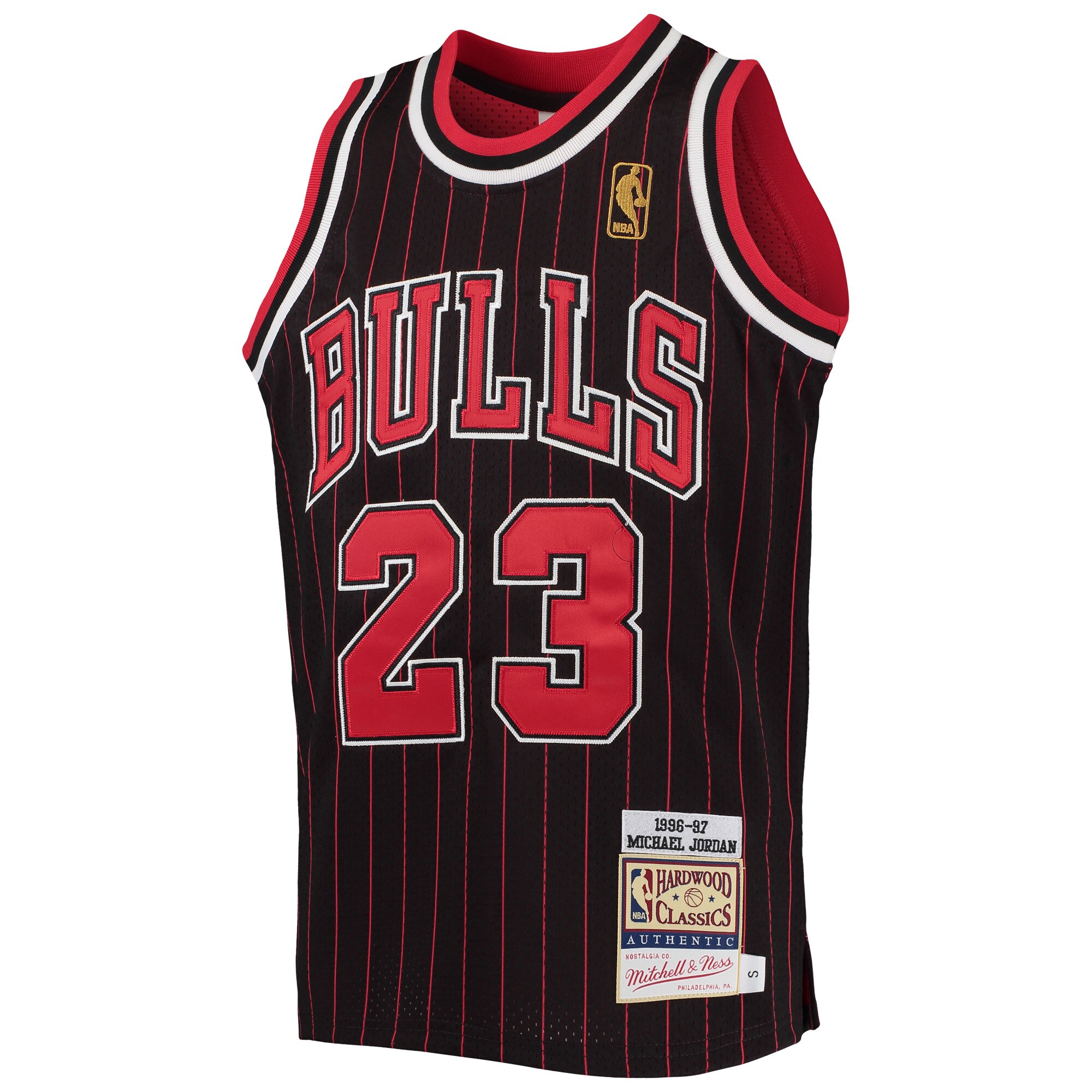 Alternative view of Michael Jordan Chicago Bulls Mitchell & Ness Youth 1996-97 Hardwood Classics Authentic Basketball Jersey - Black/red