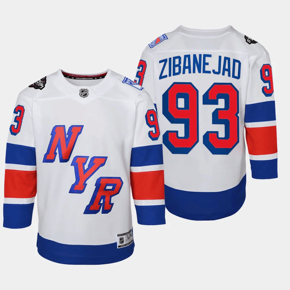 Mika Zibanejad 93 New York Rangers 2024 NHL YOUTH Stadium Series Hockey Jersey - White - JS975 