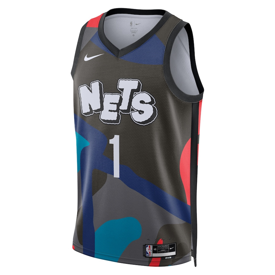 Alternative view of Mikal Bridges 1 Brooklyn Nets 2023/24 City Edition Swingman Basketball Jersey - Black - JS459 