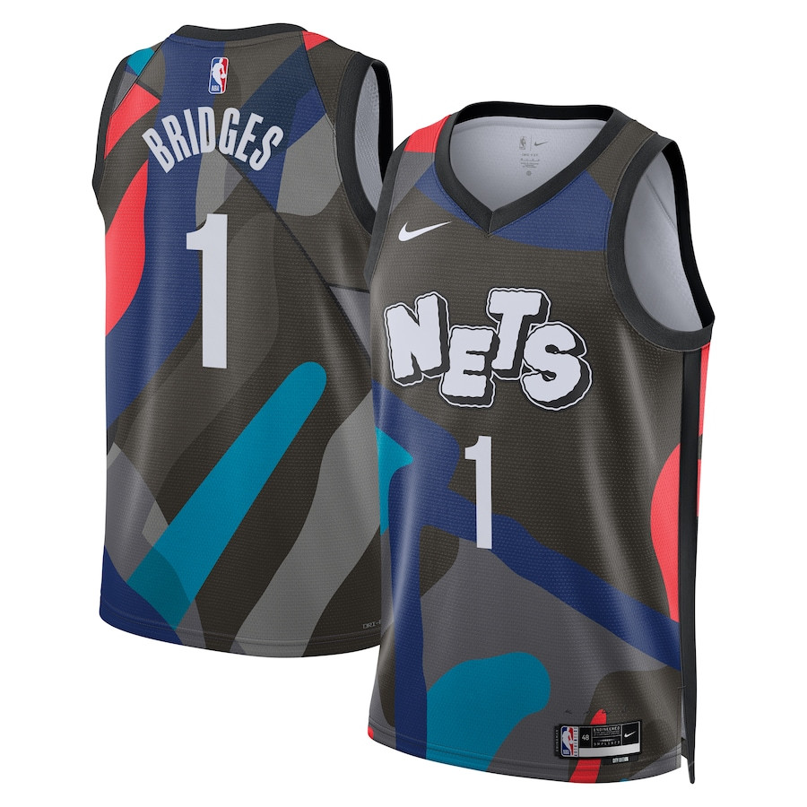Mikal Bridges 1 Brooklyn Nets 2023/24 City Edition Swingman Basketball Jersey - Black - JS459 